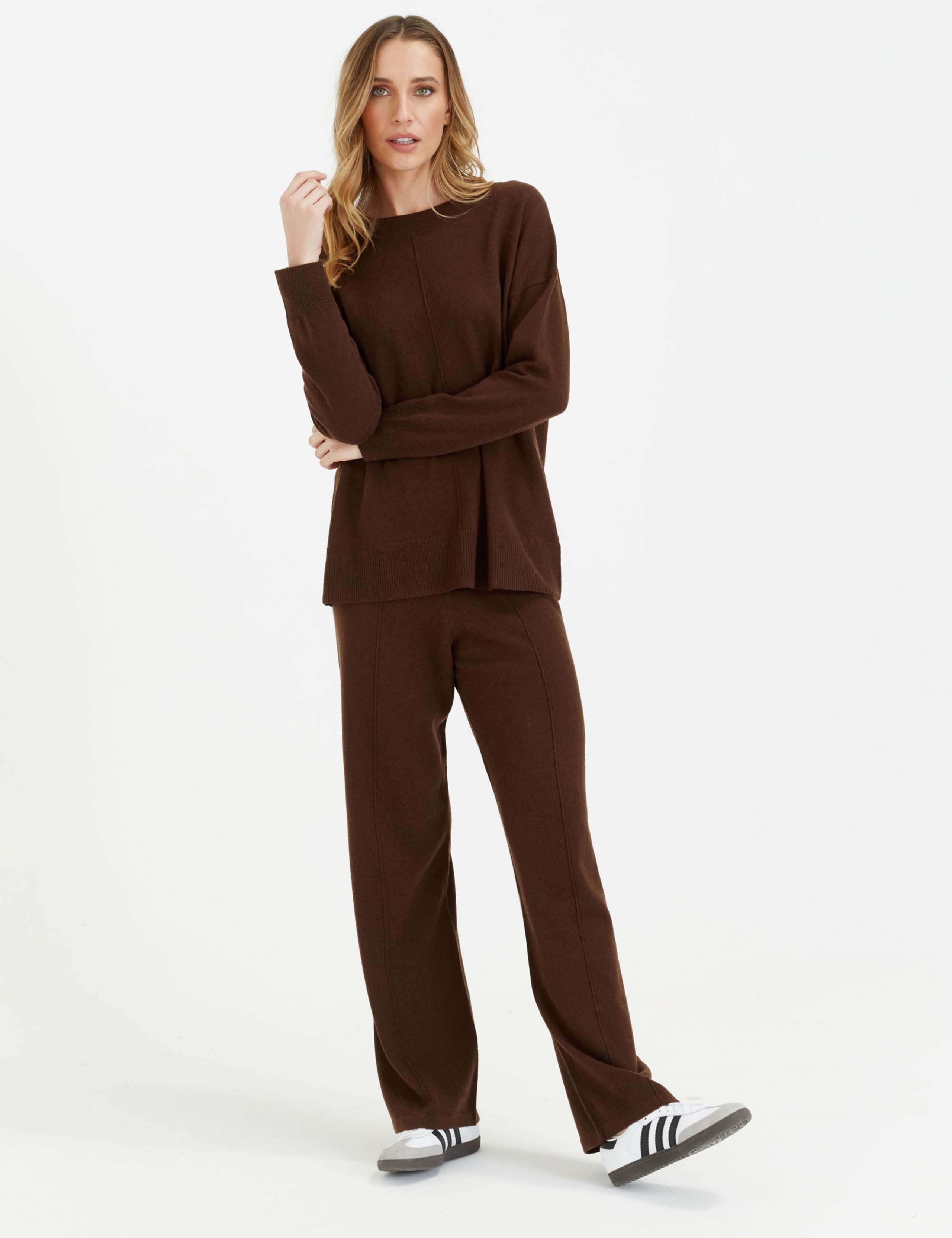Wool Rich Wide Leg Relaxed Joggers with Cashmere 1 of 3