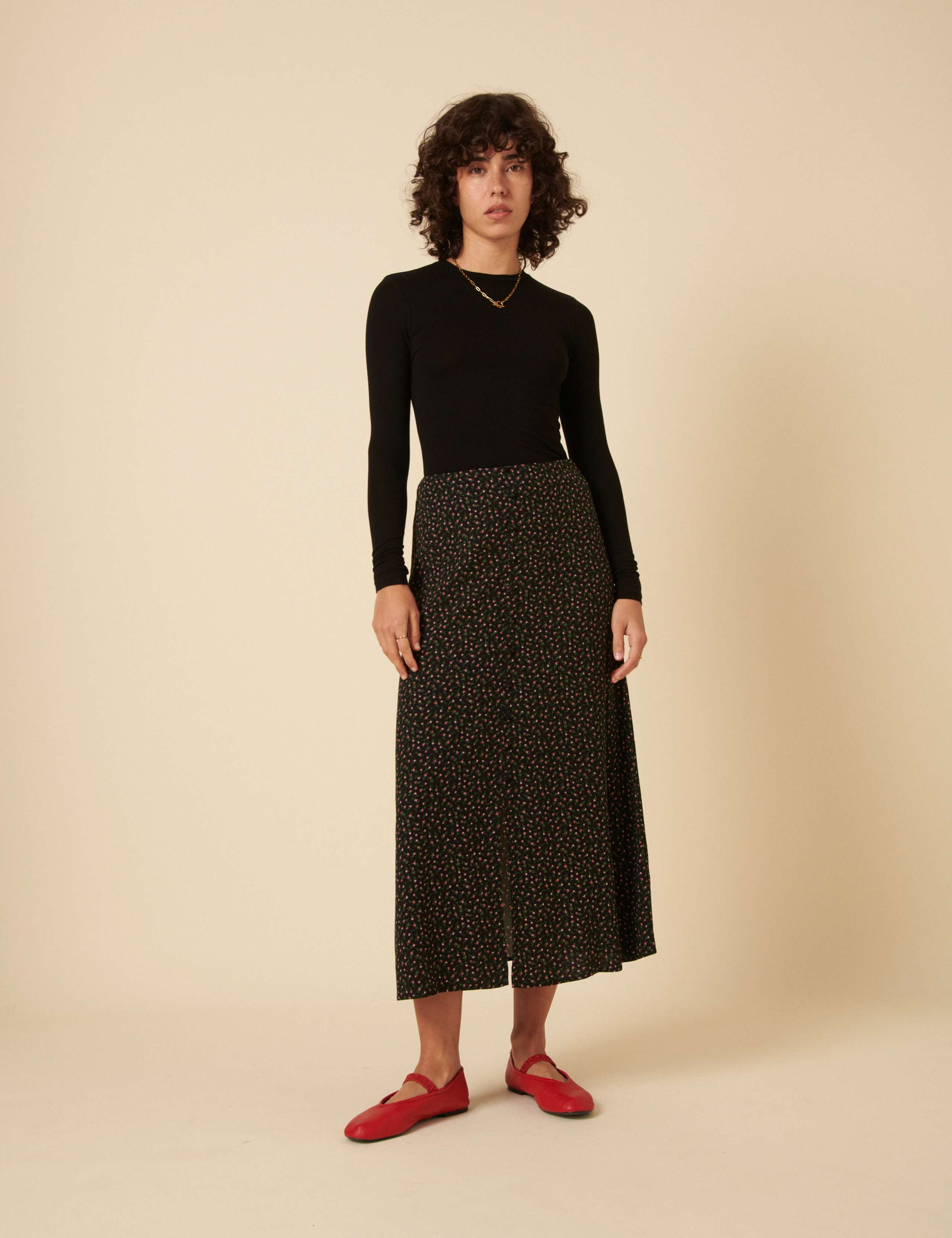 Floral Split Front Midi A-Line Skirt 8 of 8