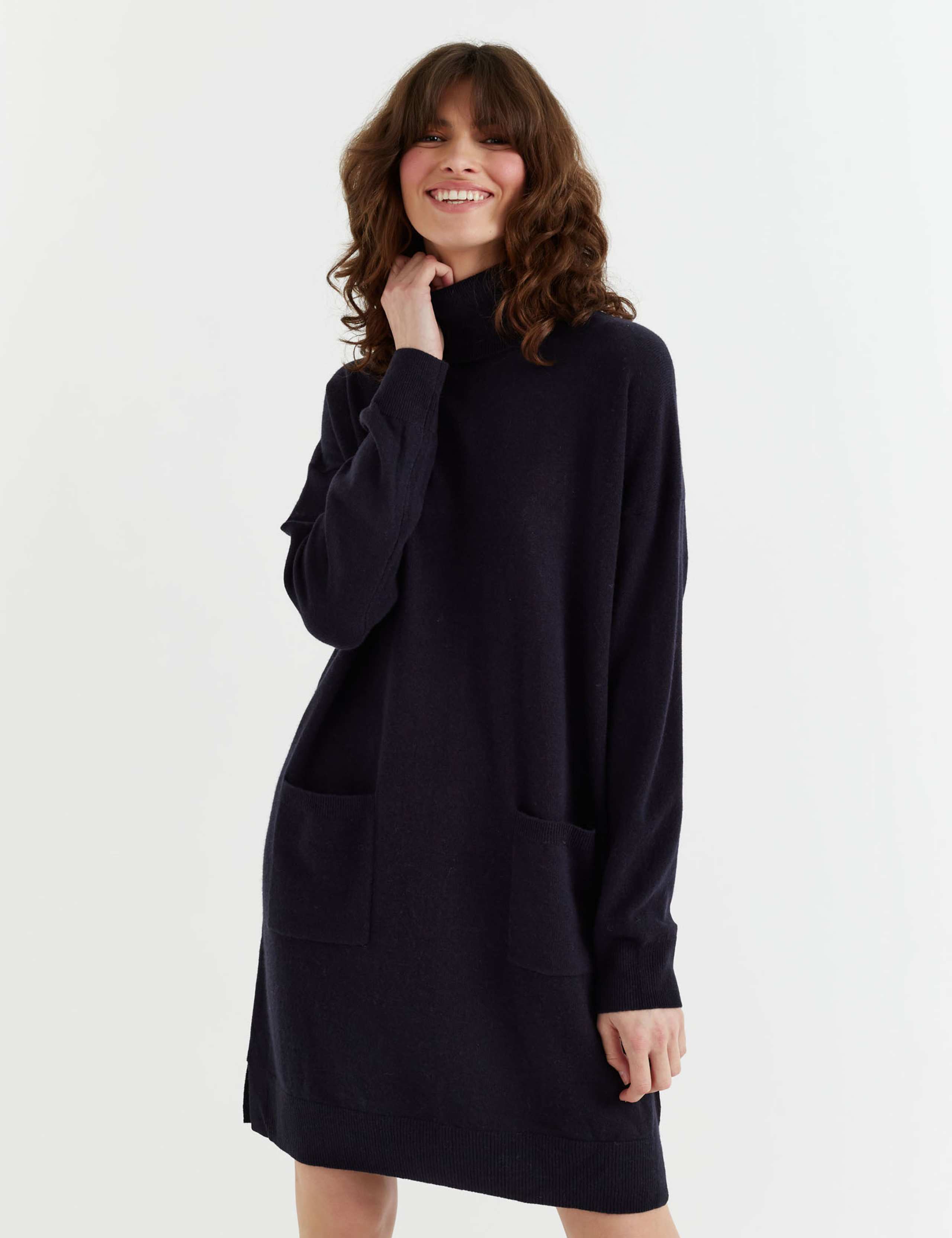 Wool Rich Knitted Roll Neck Mini Dress with Cashmere 3 of 3