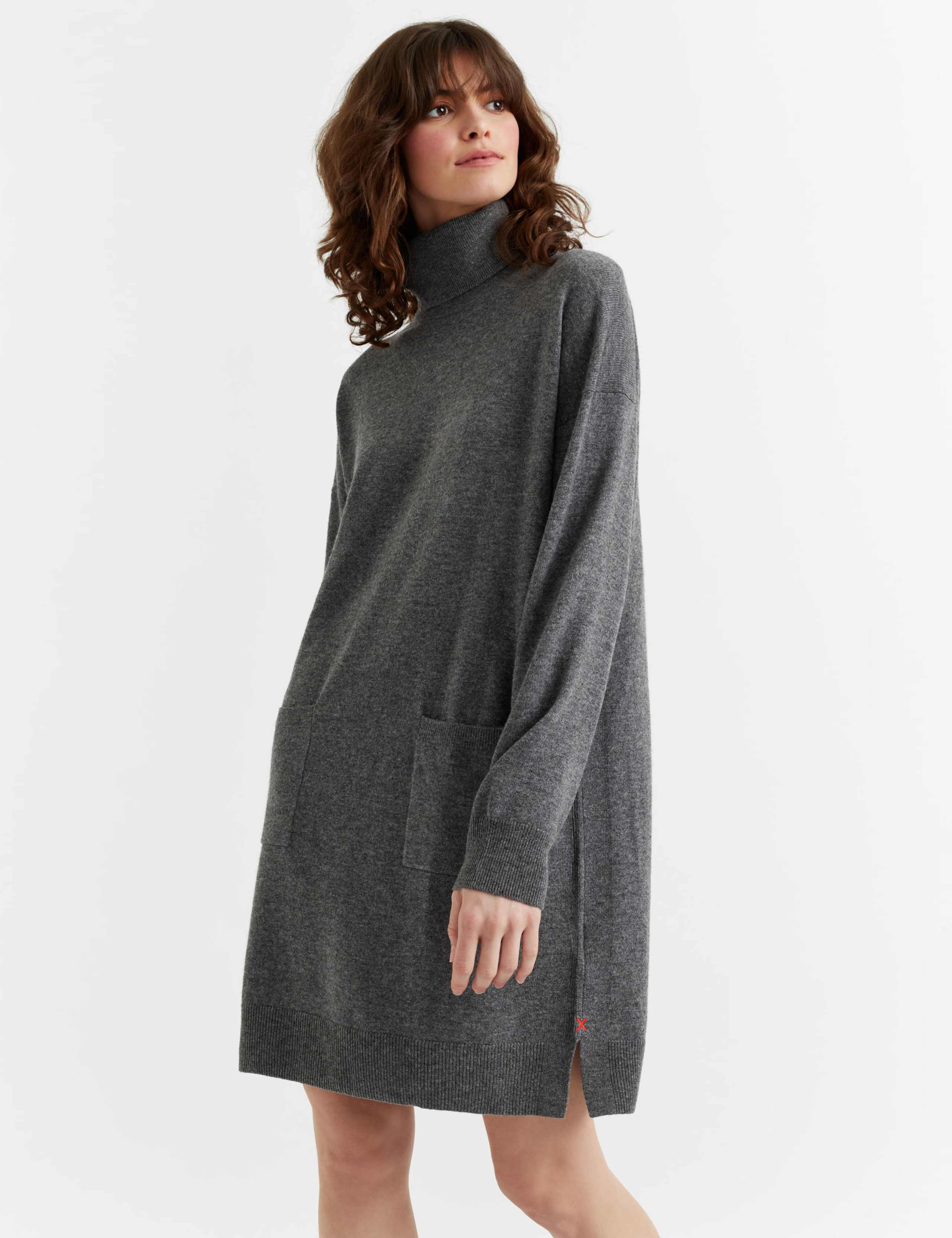 Wool Rich Knitted Roll Neck Mini Dress with Cashmere 2 of 3