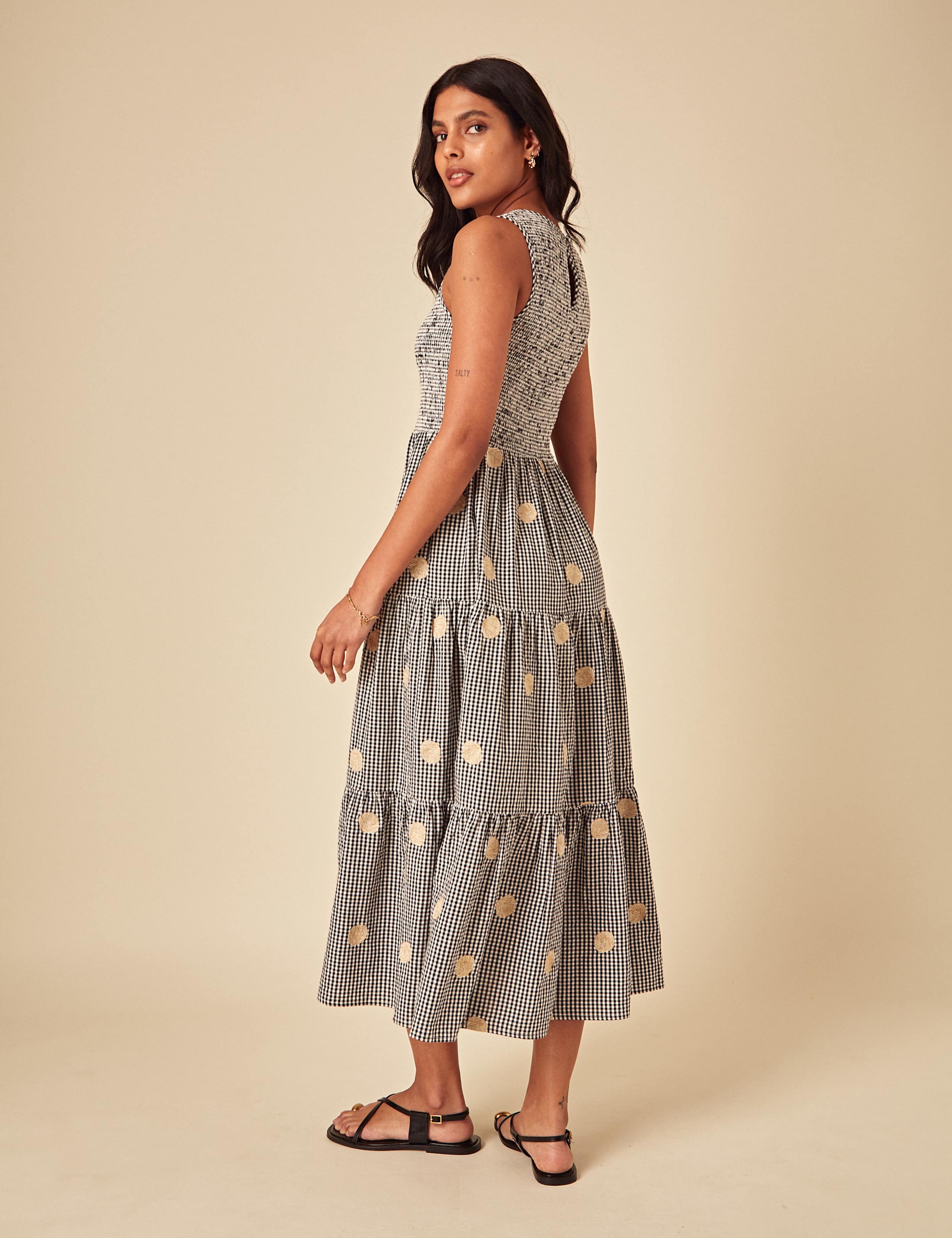 Pure Cotton Gingham Embroidered Midi Dress 2 of 4