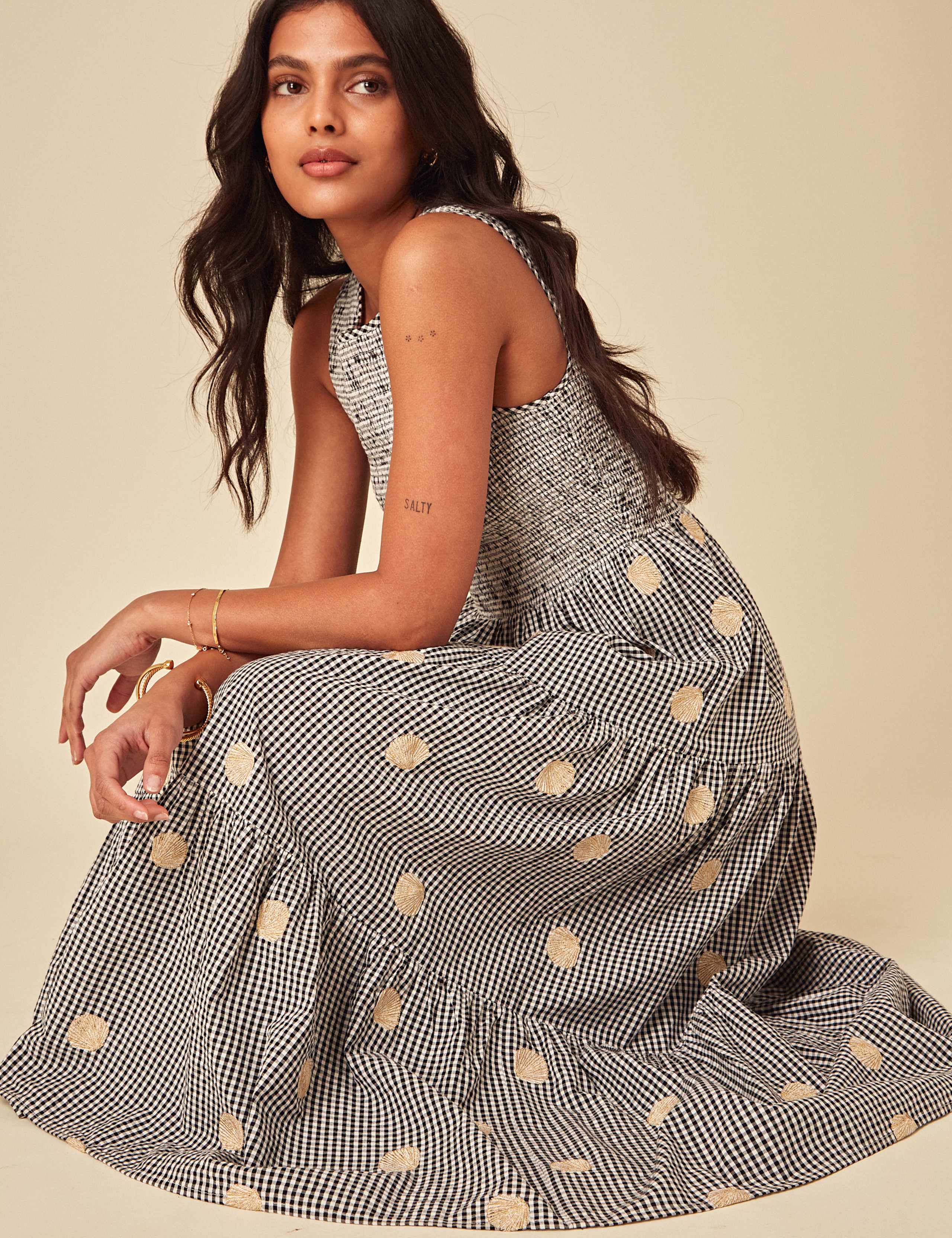 Pure Cotton Gingham Embroidered Midi Dress 4 of 4