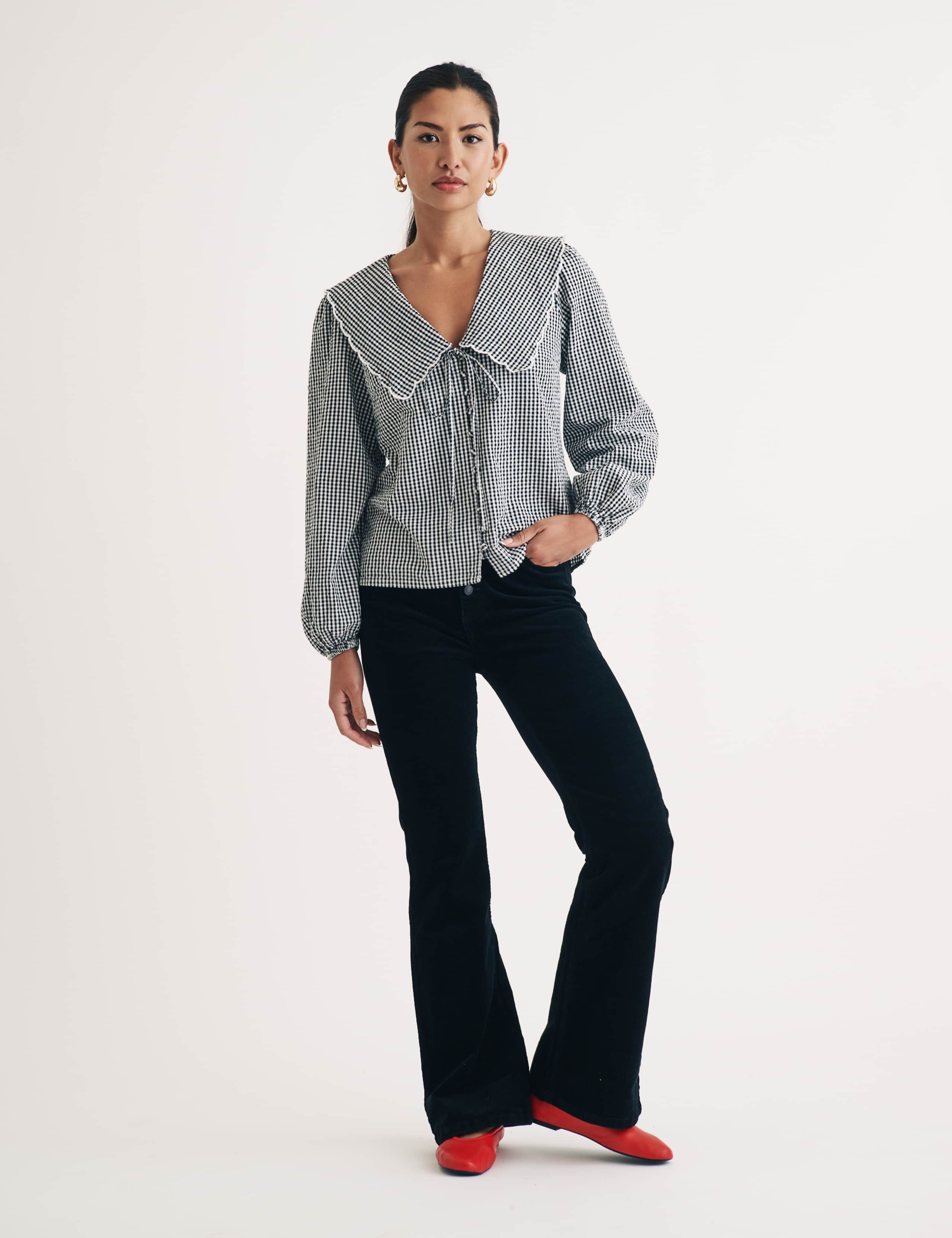 Pure Cotton Checked Collared Blouse 2 of 4