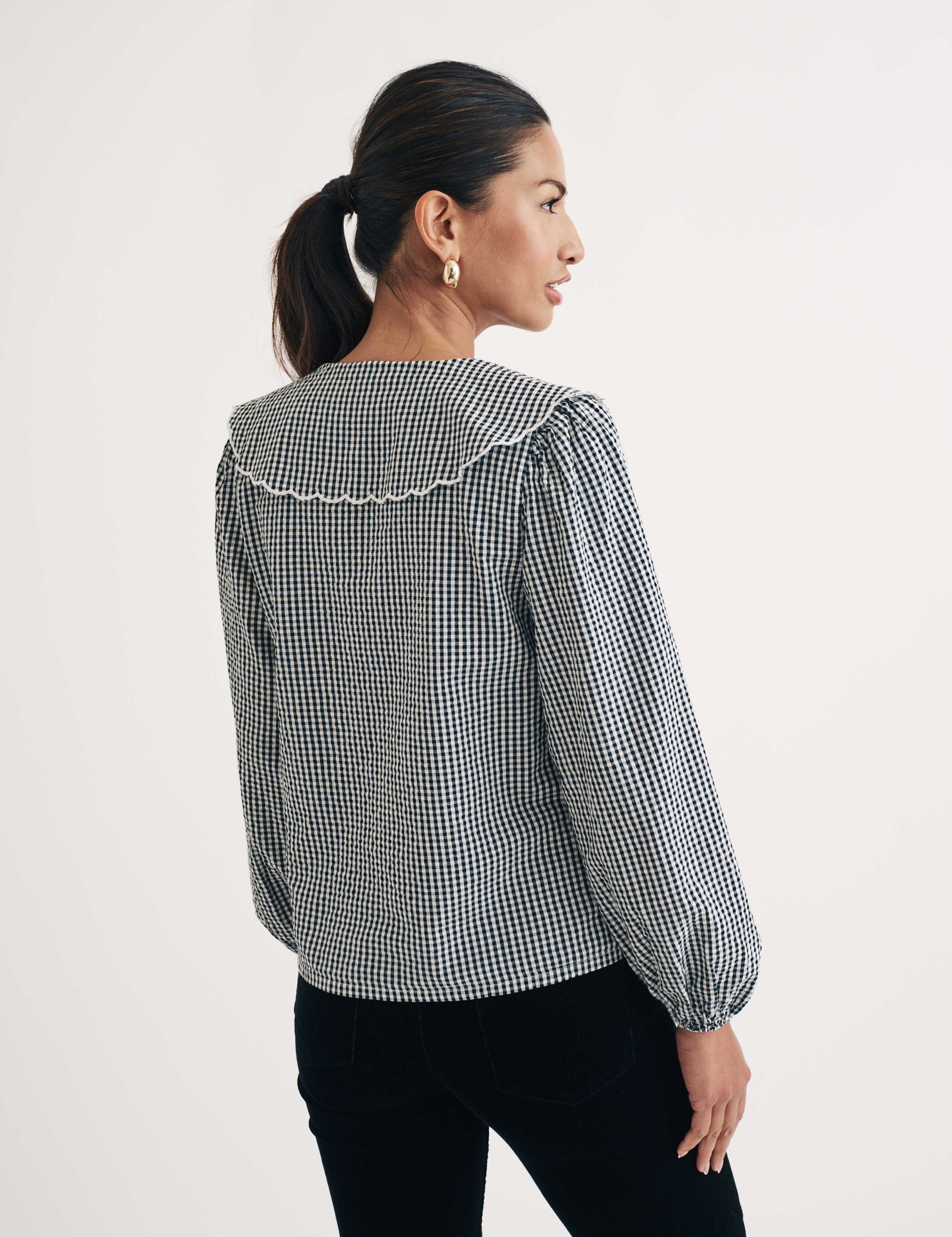 Pure Cotton Checked Collared Blouse 3 of 4