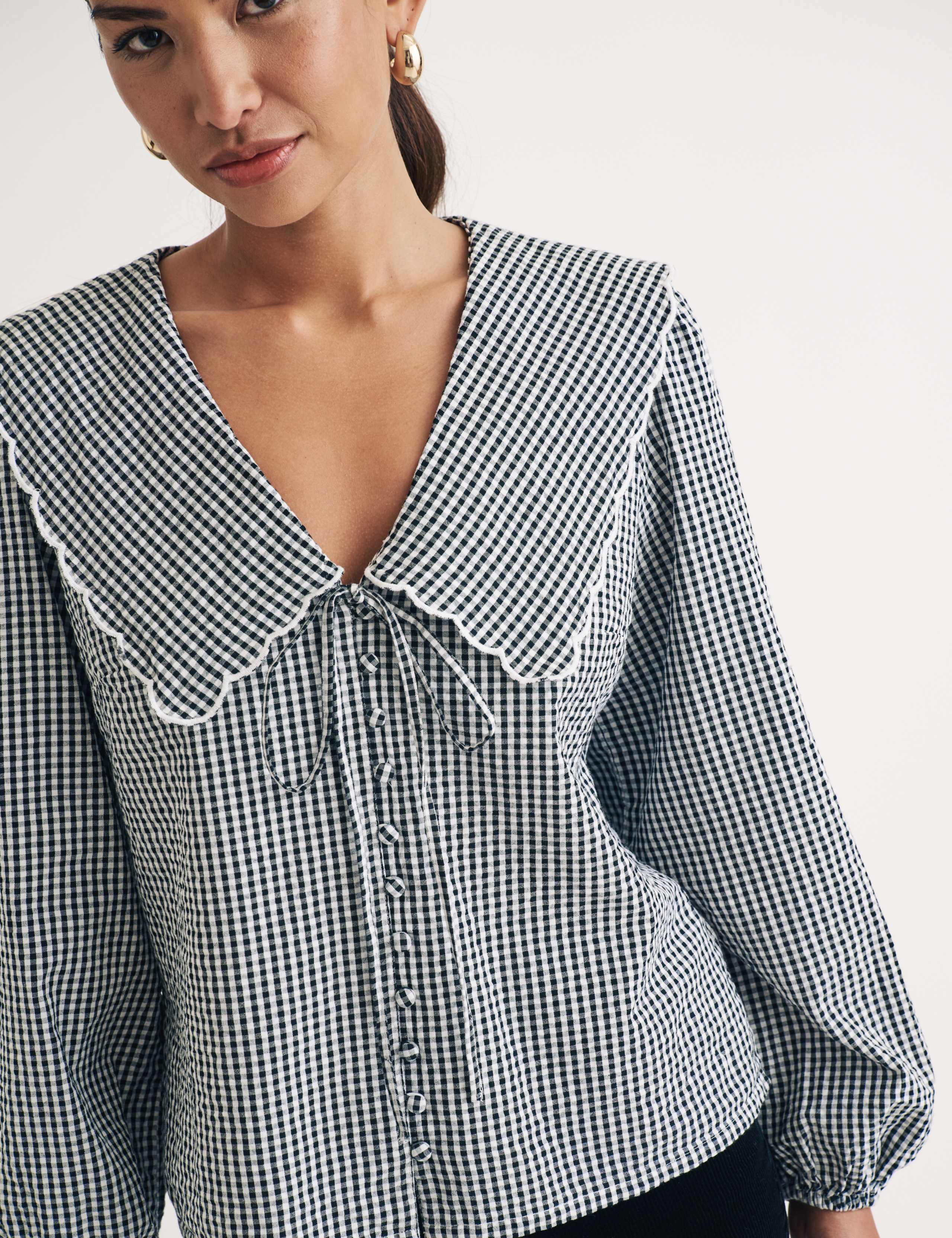 Pure Cotton Checked Collared Blouse 4 of 4