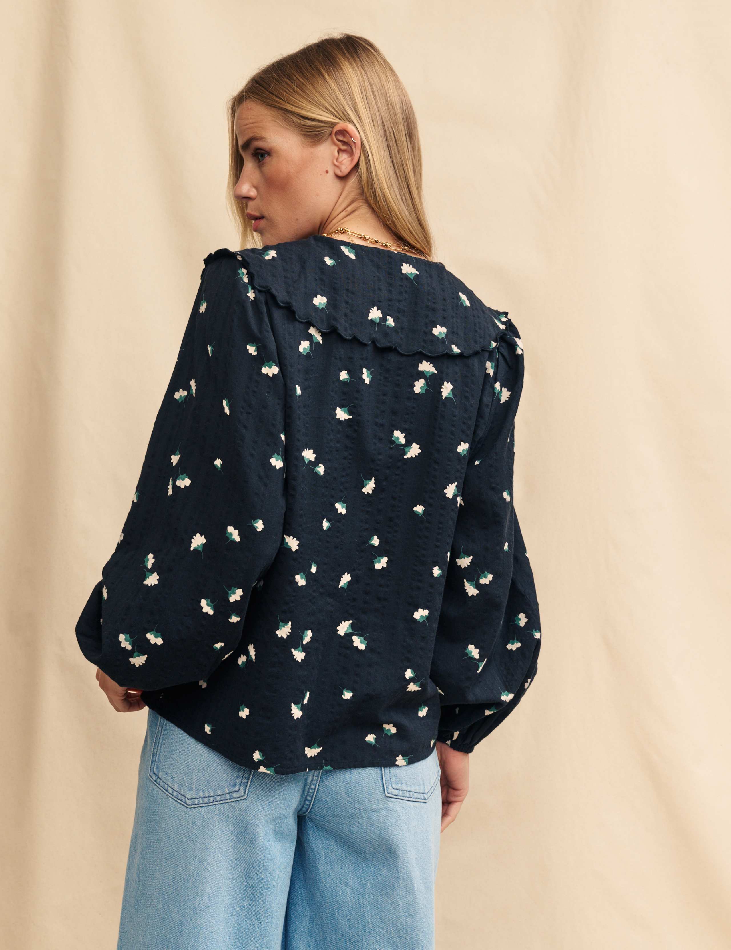 Pure Cotton Floral Collared V-Neck Blouse 3 of 4