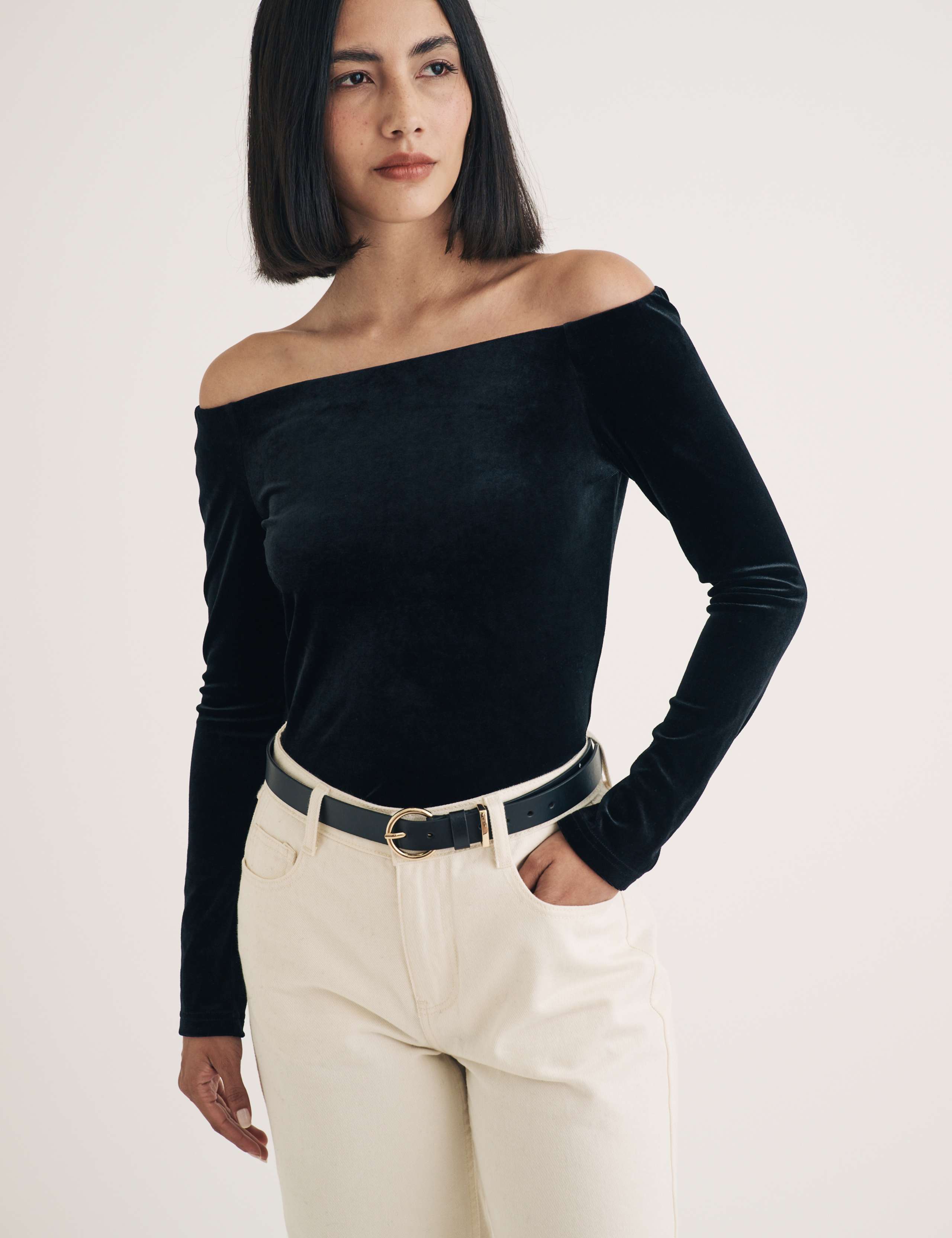 Velvet Fitted Bardot Top 2 of 6