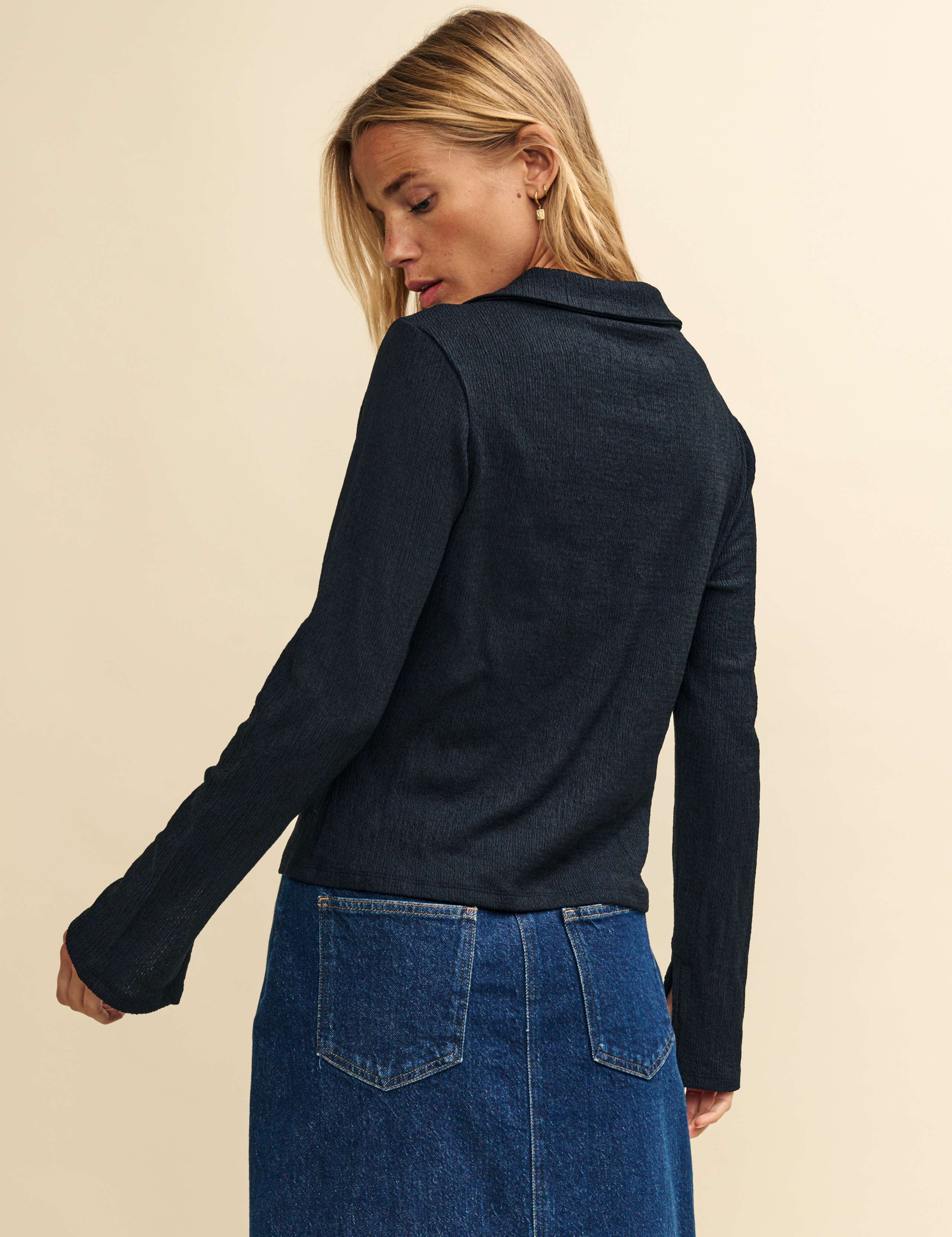 Textured V-Neck Button Through Top 3 of 4