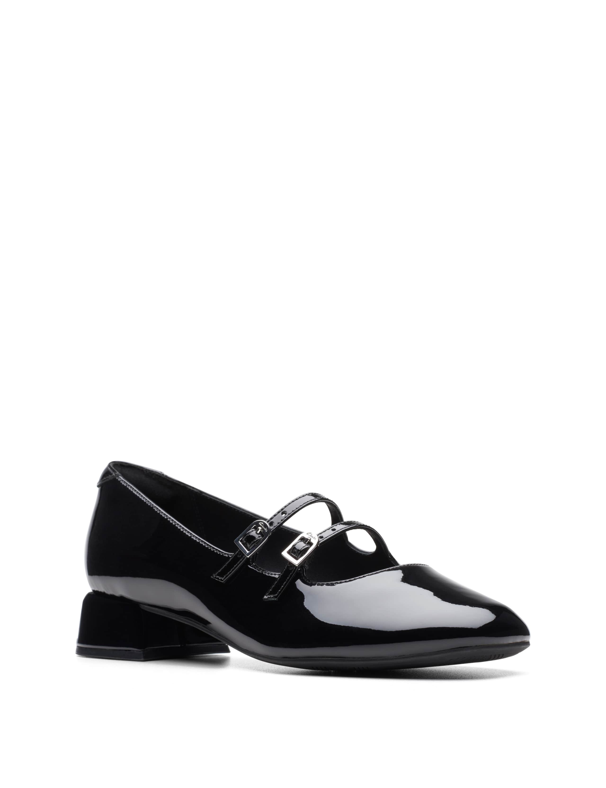 Leather Patent Block Heel Court Shoes 2 of 7