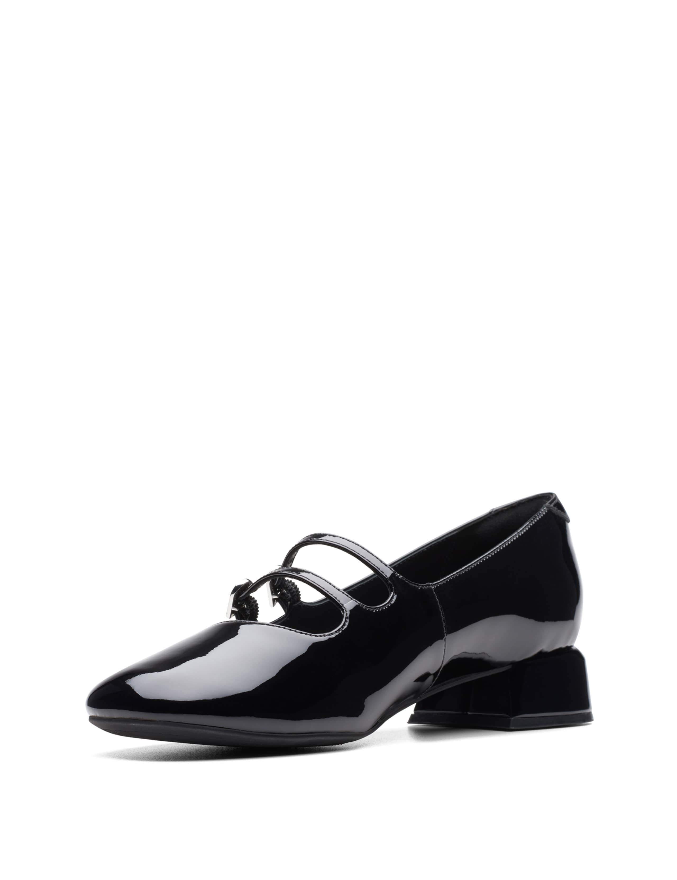 Leather Patent Block Heel Court Shoes 4 of 7