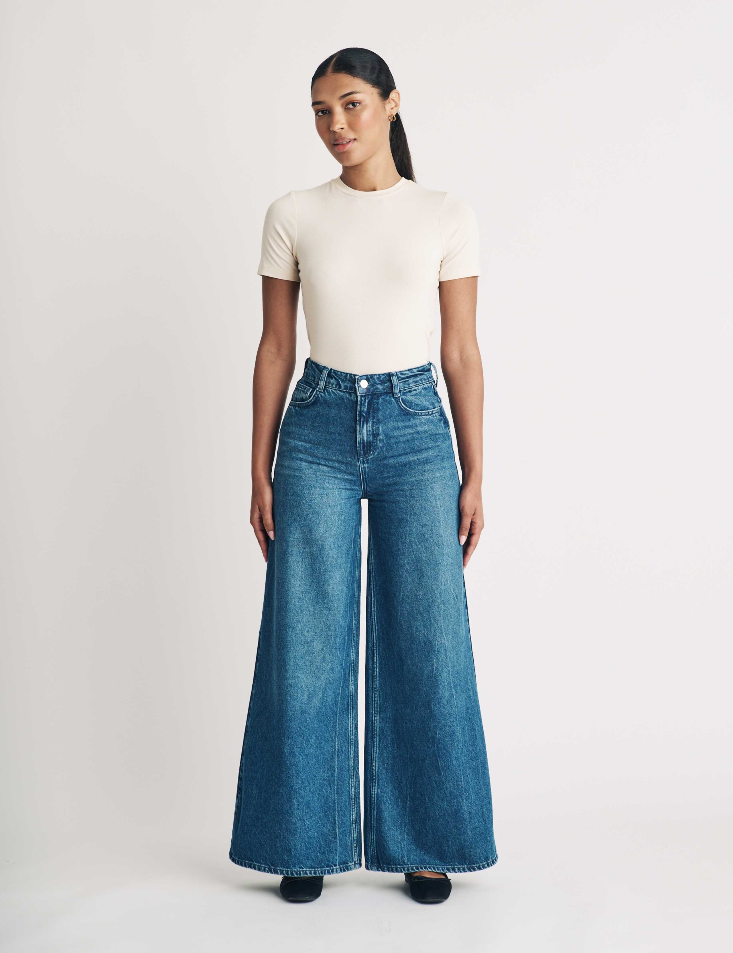 Cotton Rich High Waisted Wide Leg Jeans 1 of 5