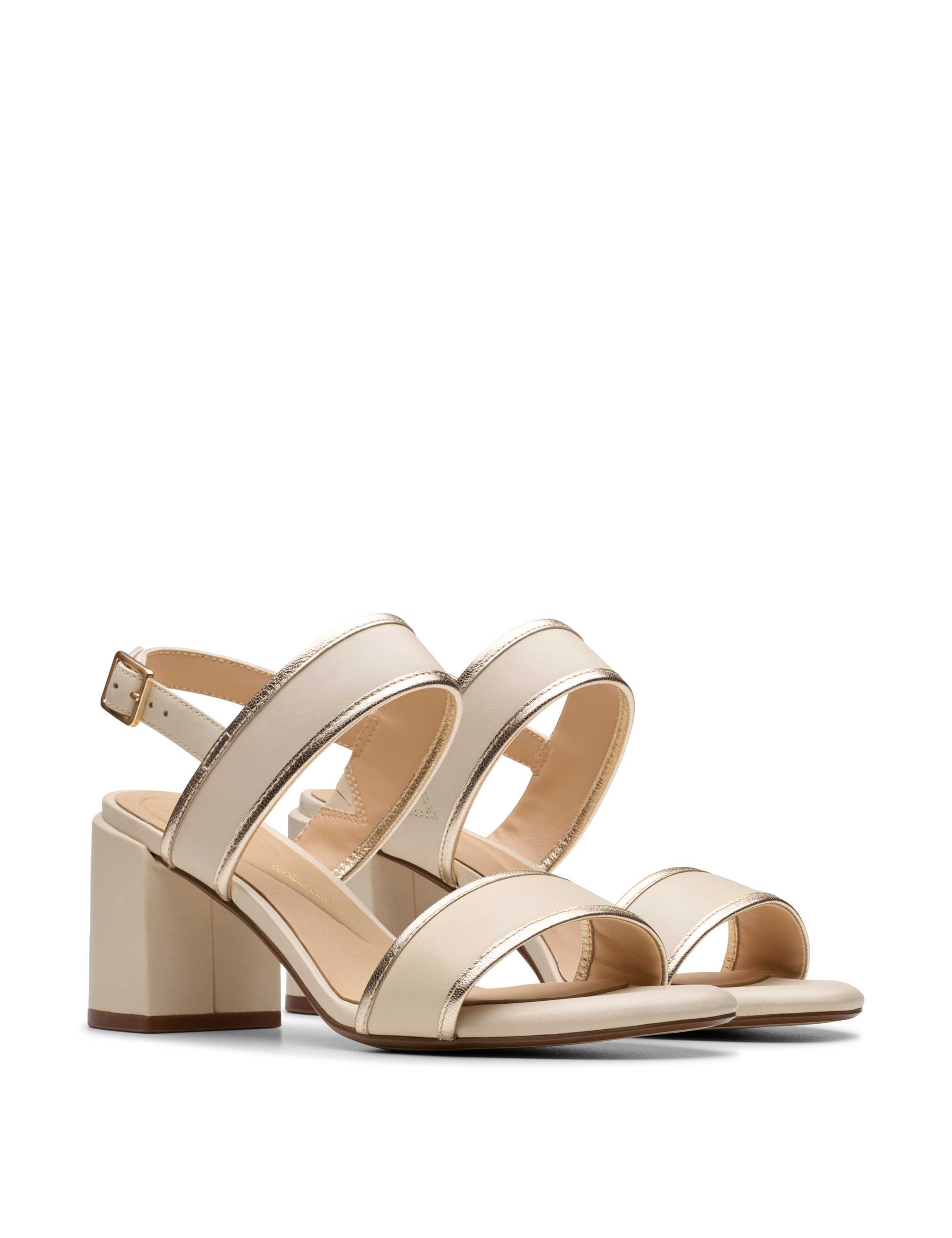 Leather Metallic Ankle Strap Block Heel Sandals 2 of 7