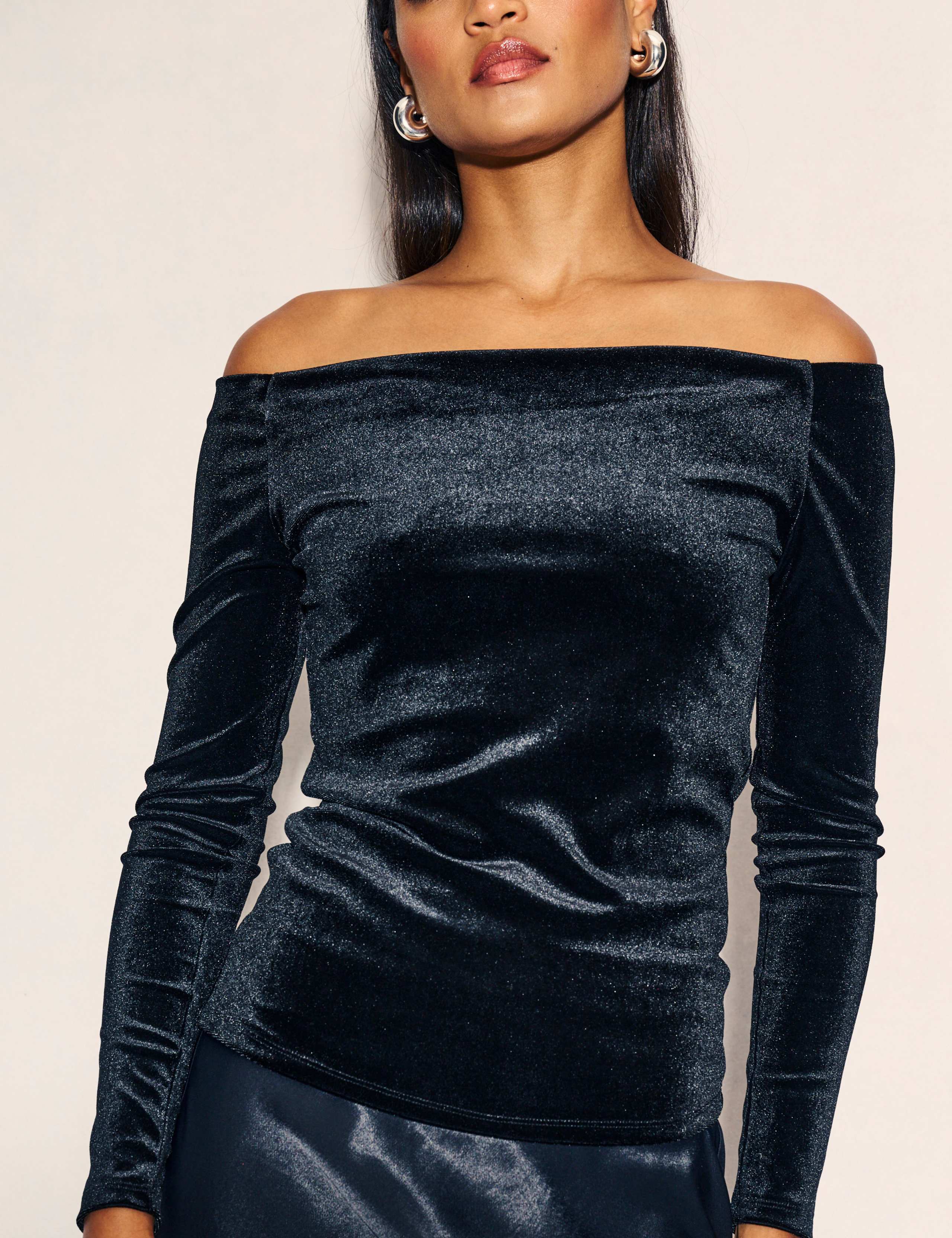 Velvet Shimmer Fitted Off The Shoulder Top 4 of 7
