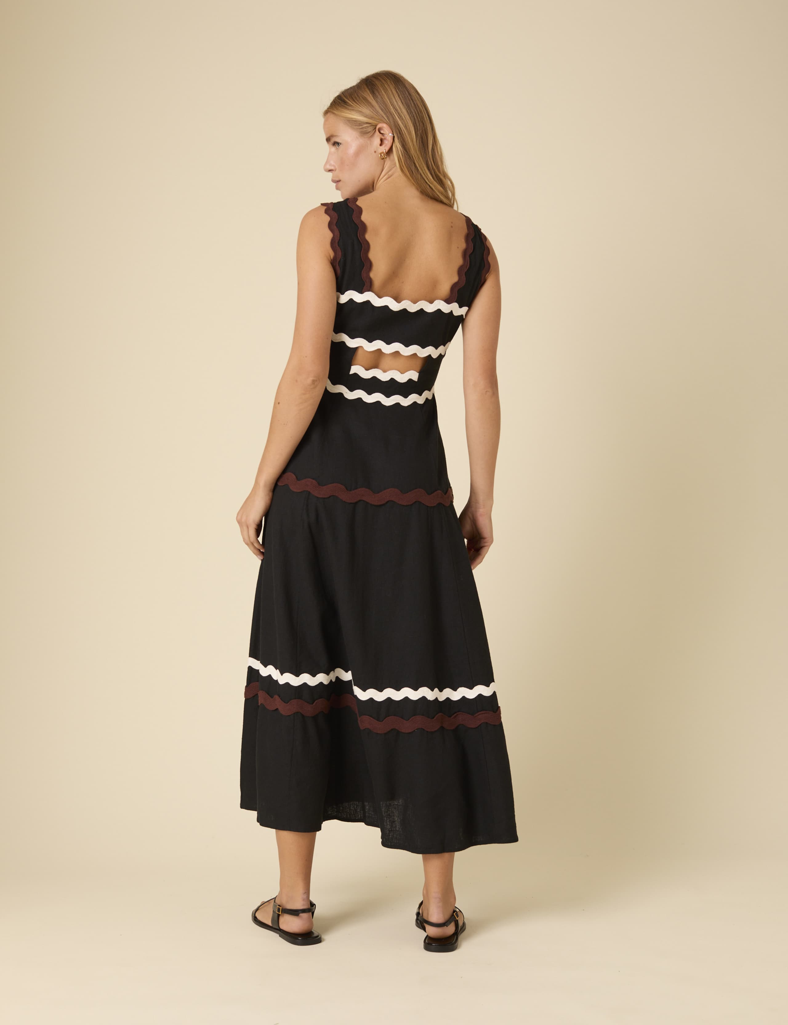 Linen Rich Square Neck Midi Tiered Dress 2 of 5
