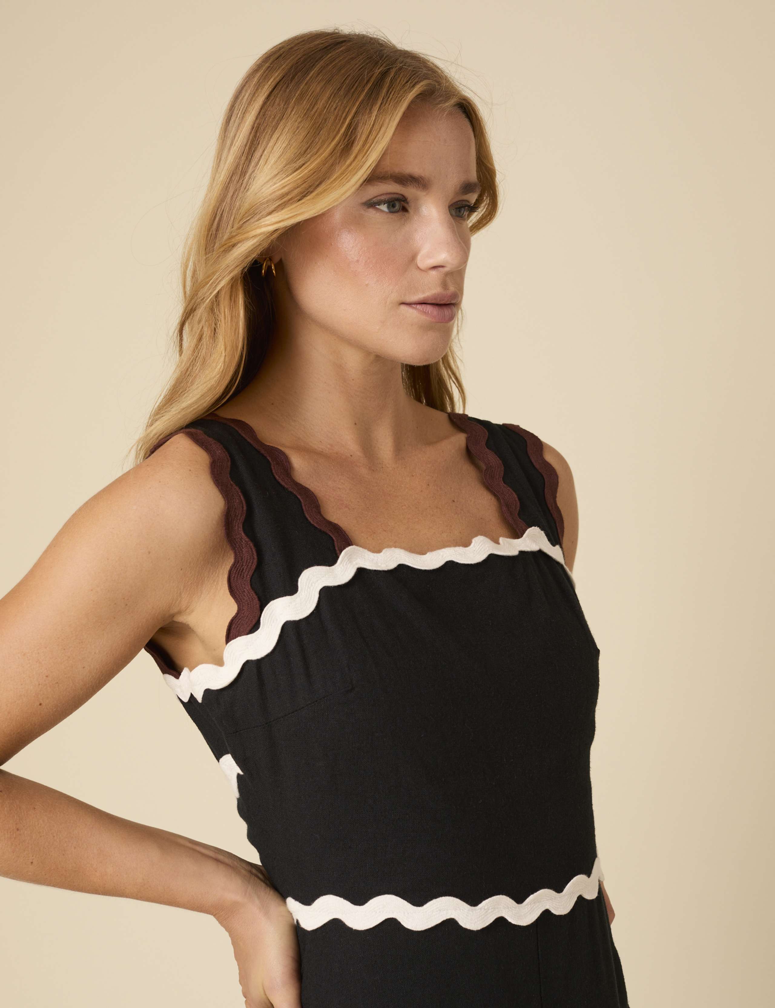 Linen Rich Square Neck Midi Tiered Dress 3 of 5