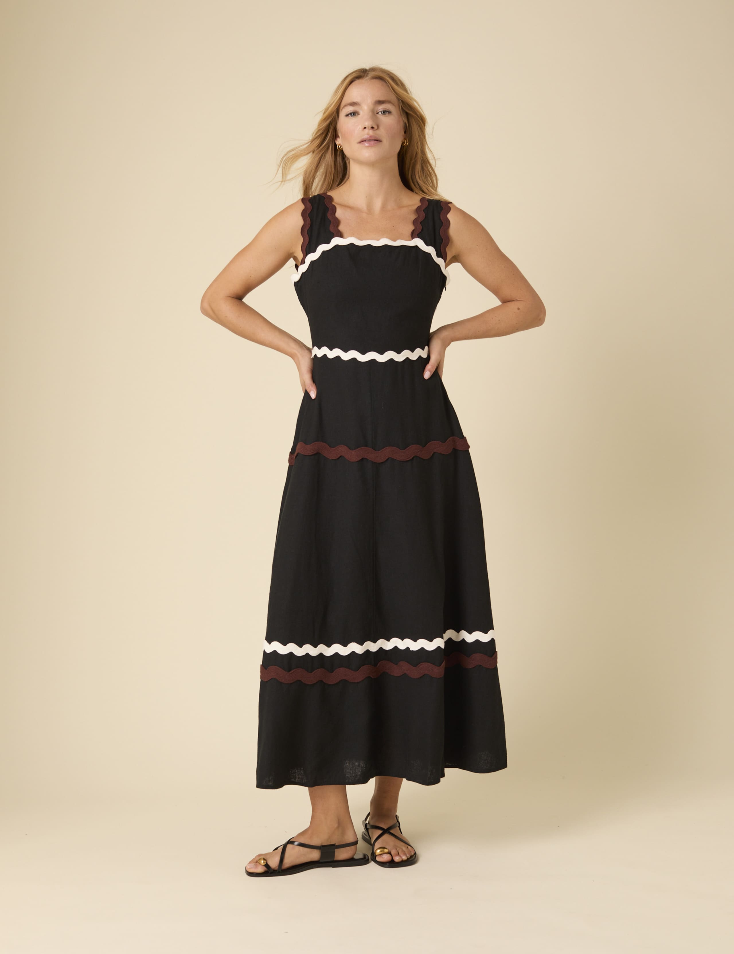 Linen Rich Square Neck Midi Tiered Dress 5 of 5