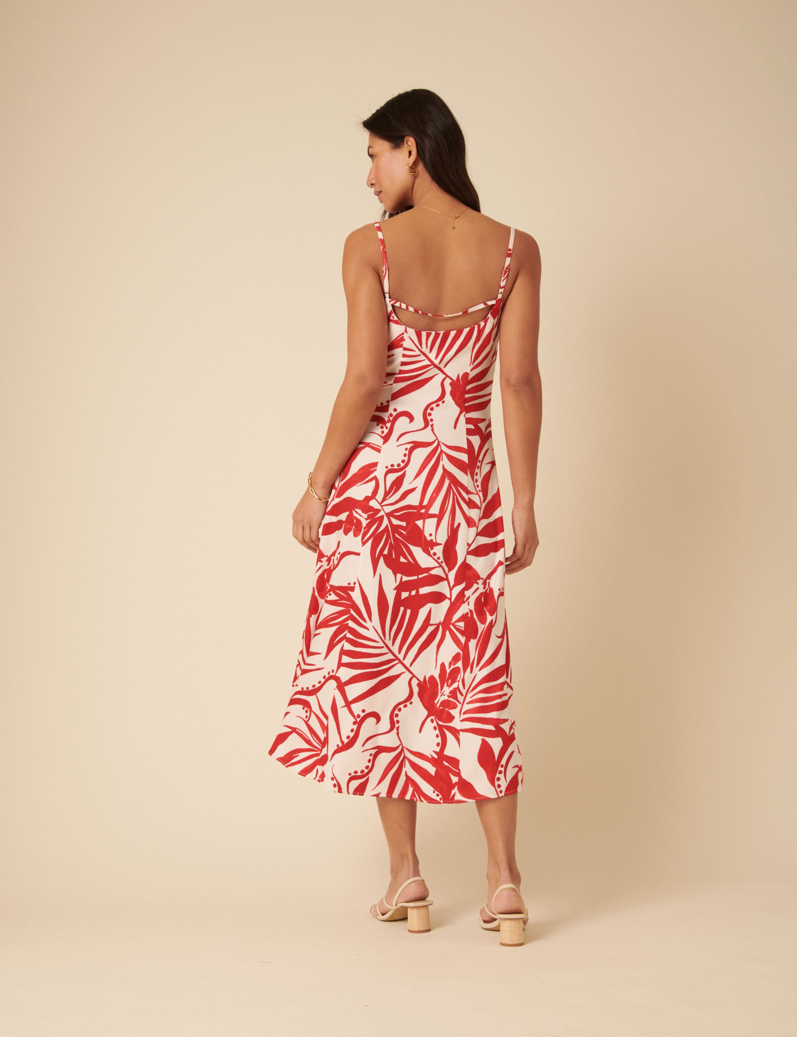 Leaf Print Square Neck Midi Slip Dress 2 of 5