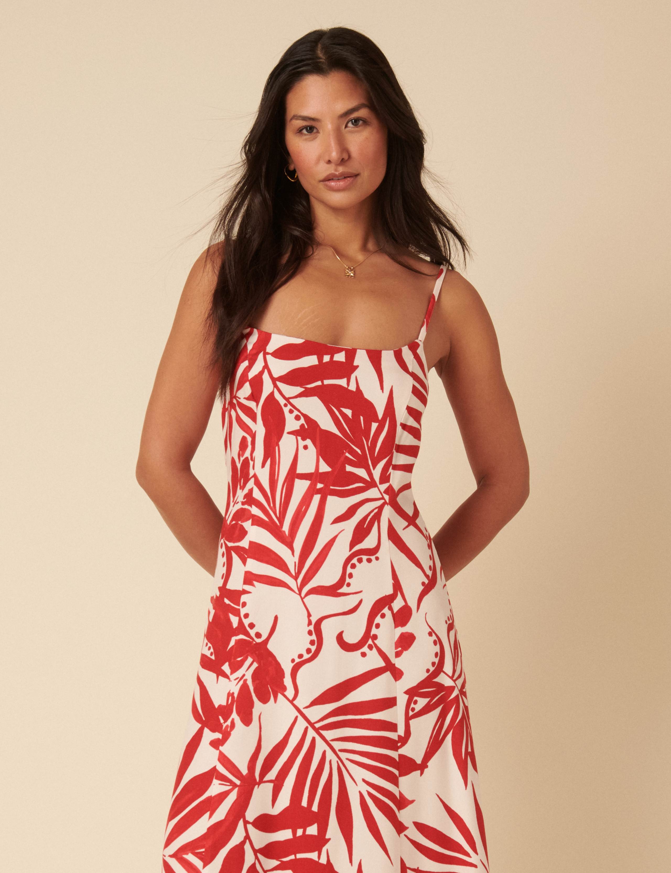Leaf Print Square Neck Midi Slip Dress 3 of 5