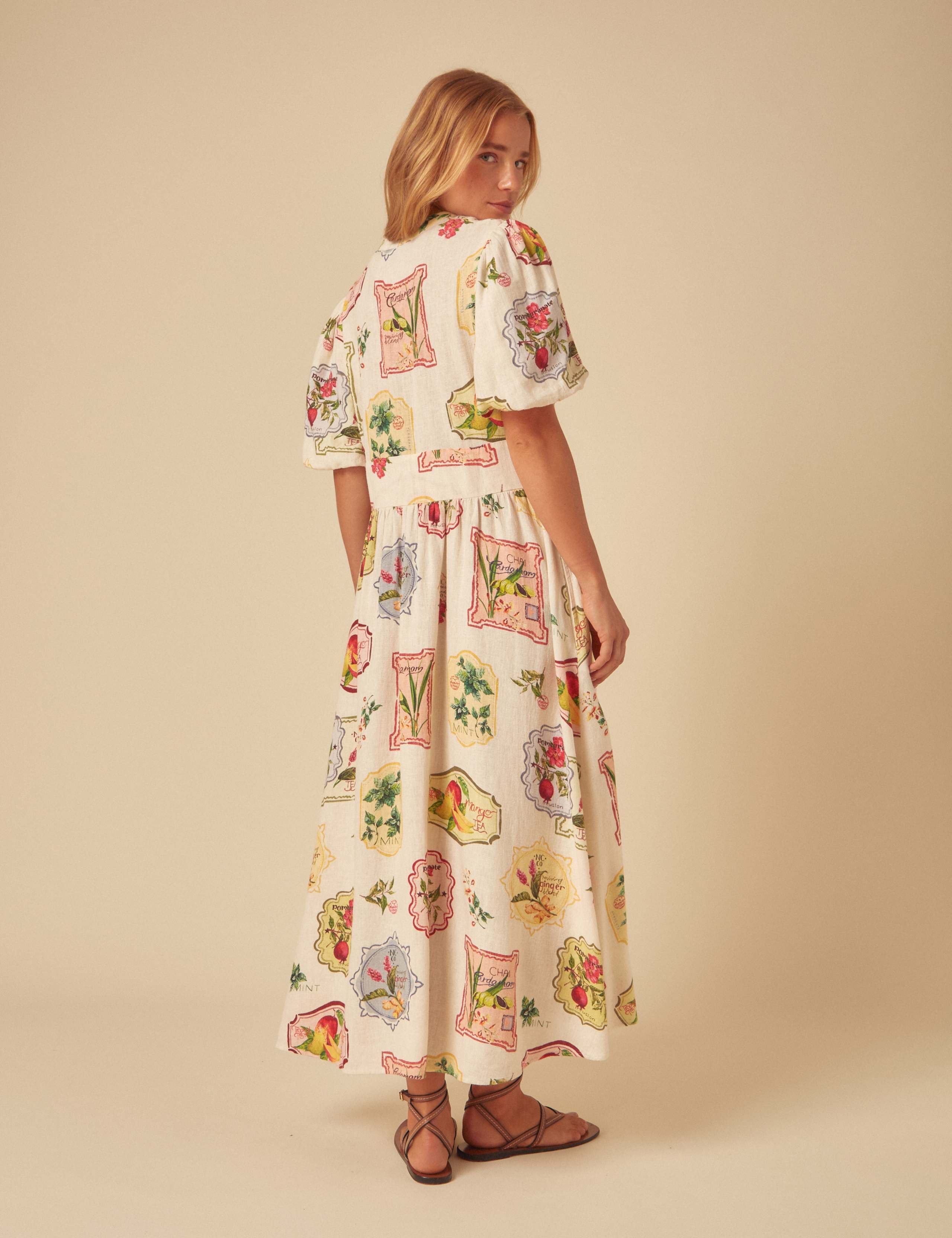 Linen Rich Fruit V-Neck Midaxi Dress 2 of 4