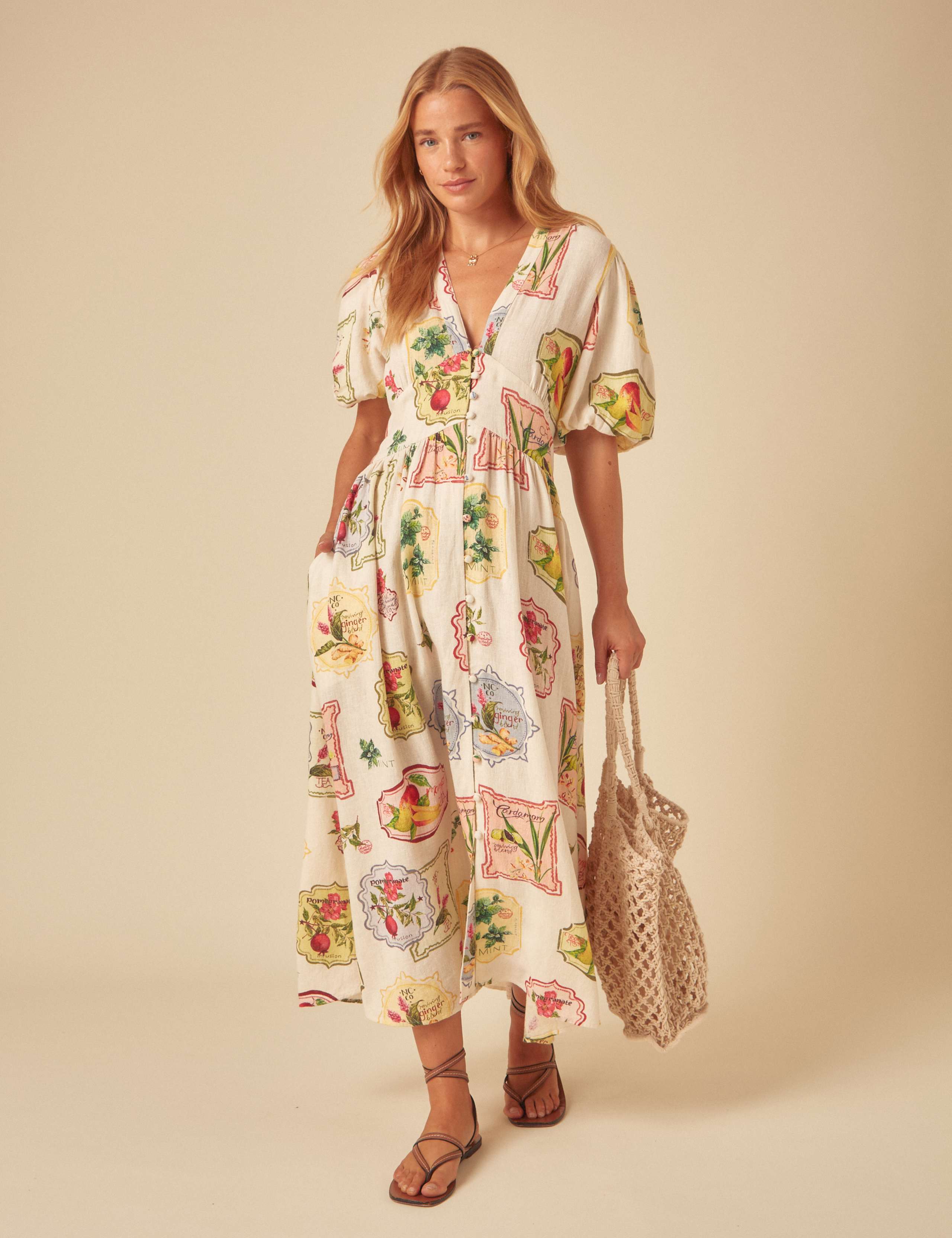 Linen Rich Fruit V-Neck Midaxi Dress 4 of 4