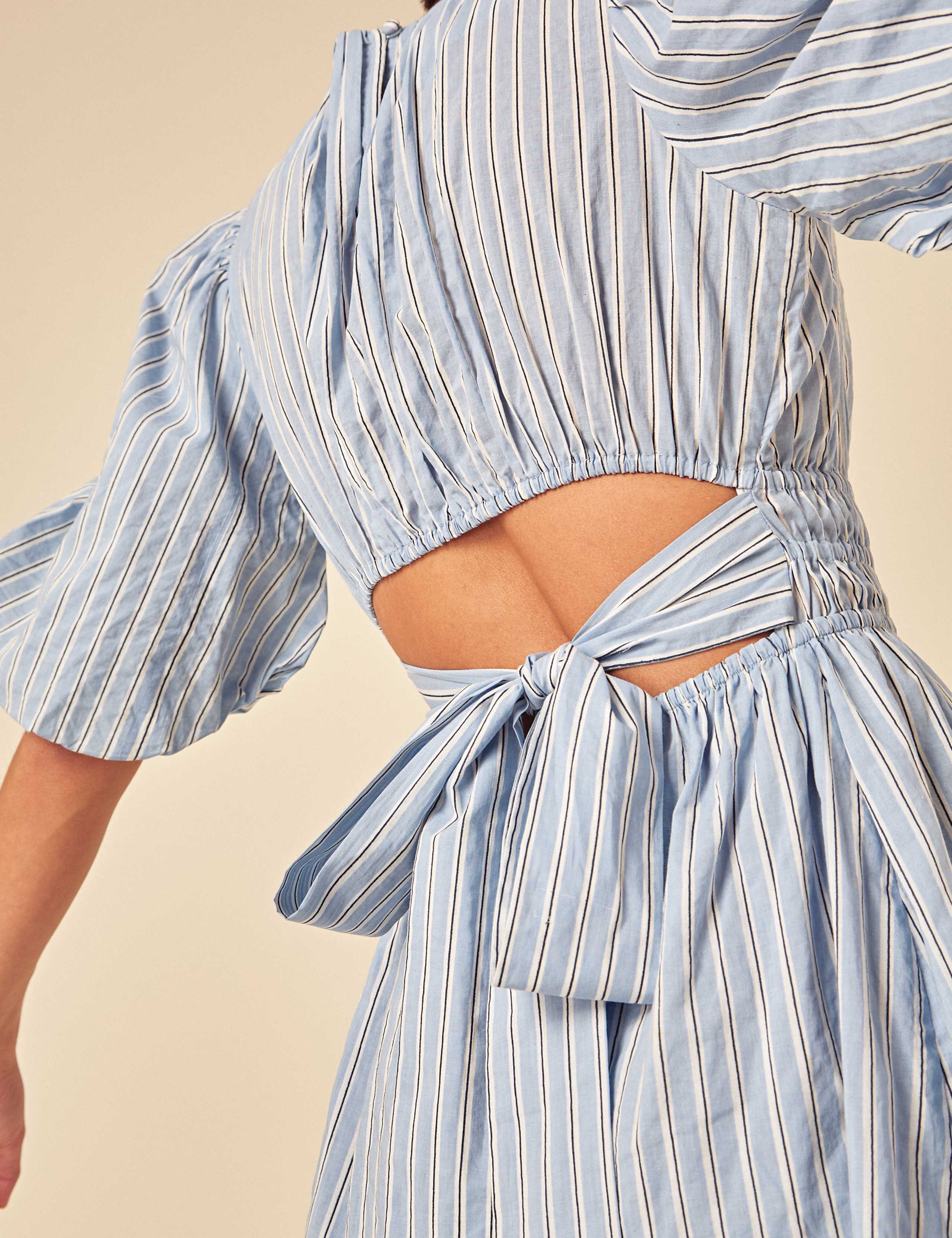 Pure Cotton Striped Puff Sleeve Mini Waisted Dress 4 of 5
