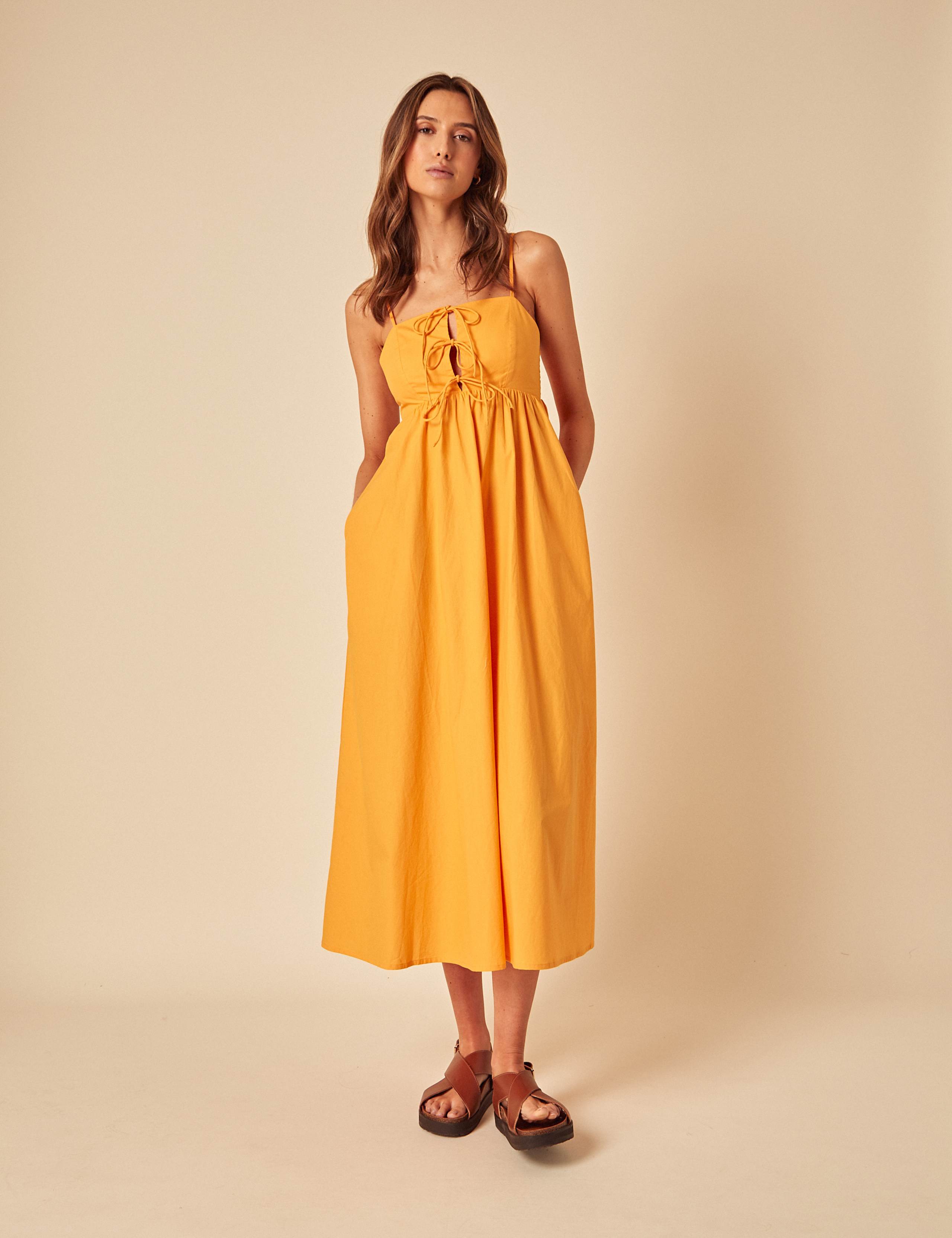 Pure Cotton Strappy Tie Front Midaxi Swing Dress 4 of 5