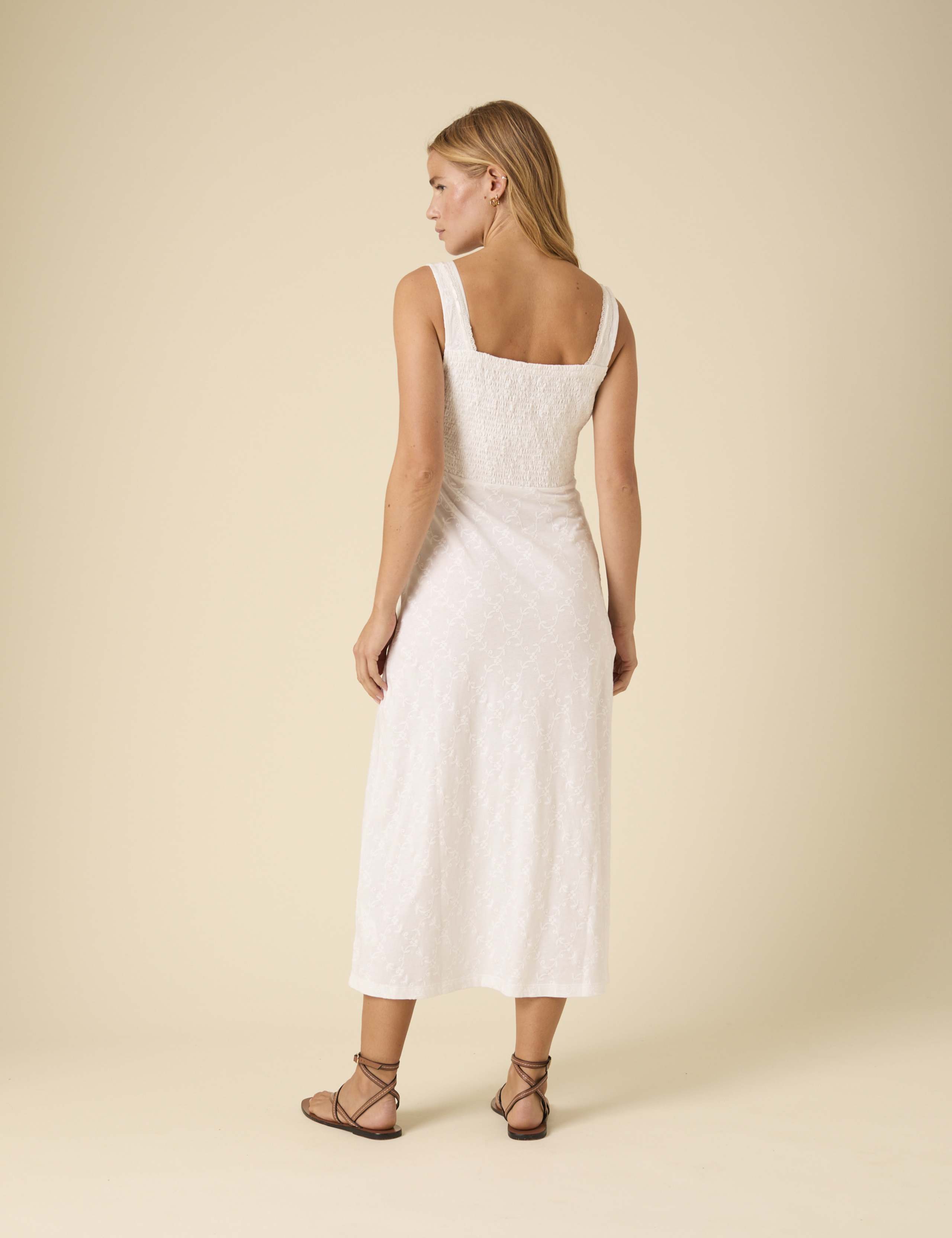 Pure Cotton Embroidered Tie Neck Midi Dress 2 of 4