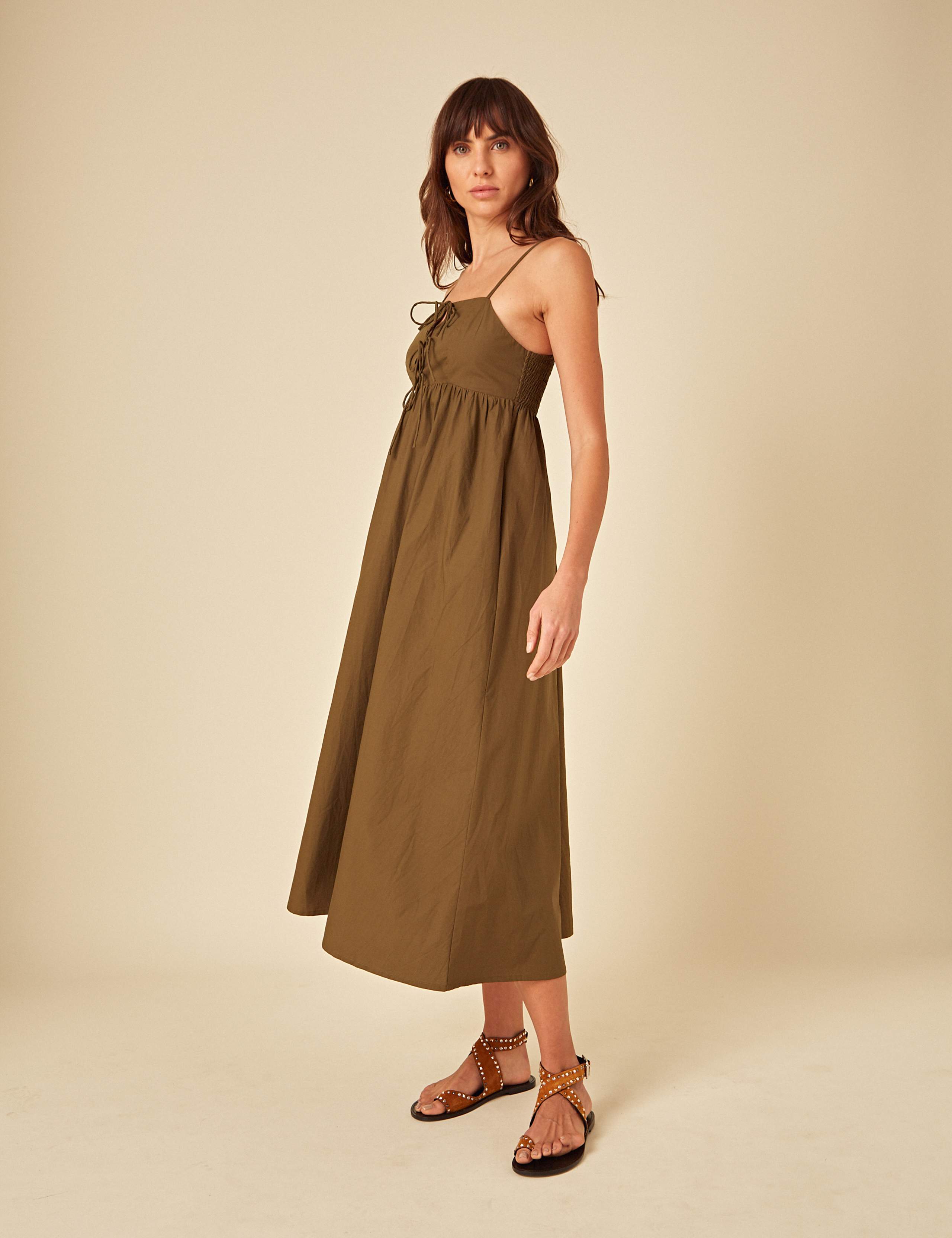 Pure Cotton Tie Detail Midaxi Swing Dress 4 of 5