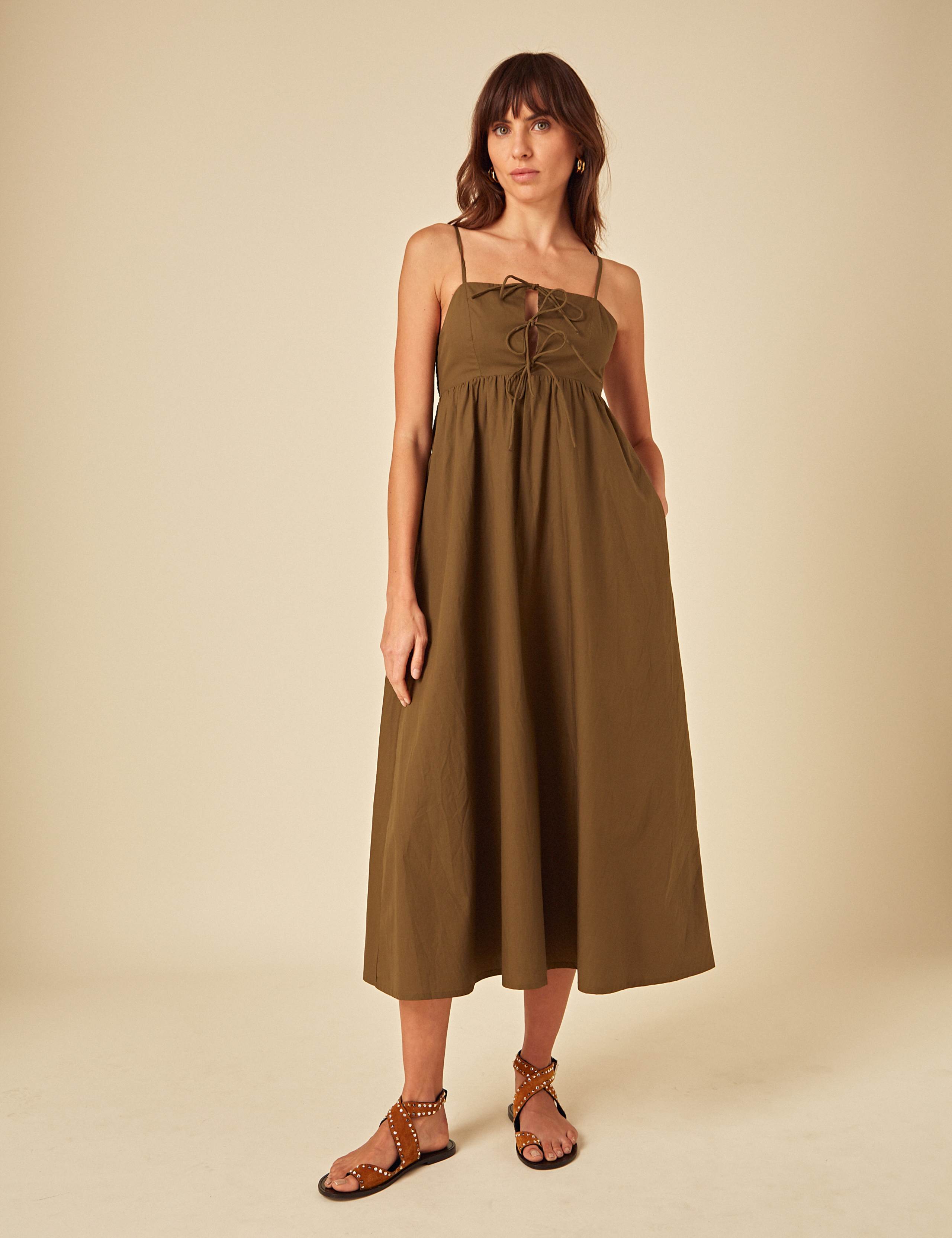 Pure Cotton Tie Detail Midaxi Swing Dress 5 of 5