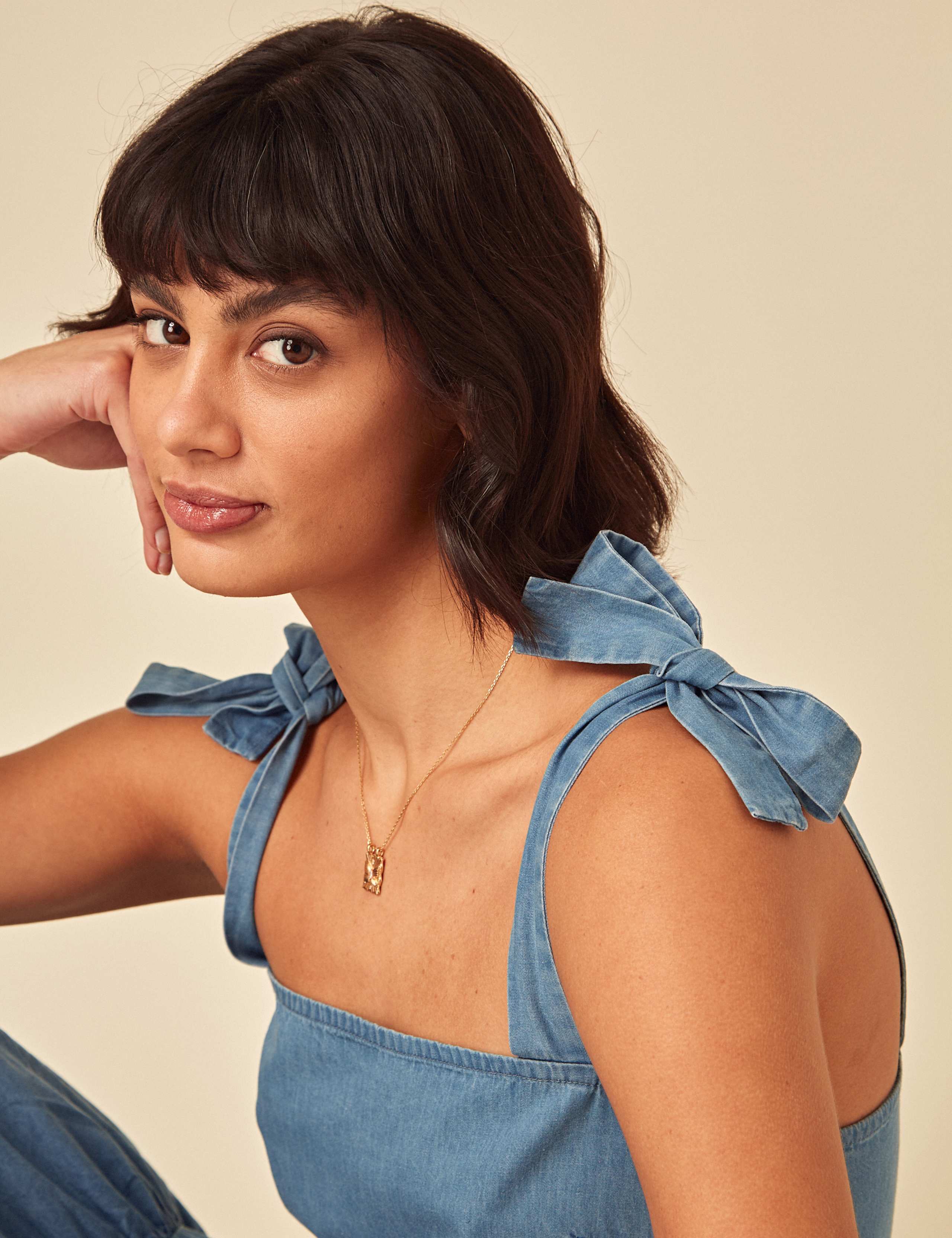 Denim Square Neck Midaxi Tiered Dress 3 of 5