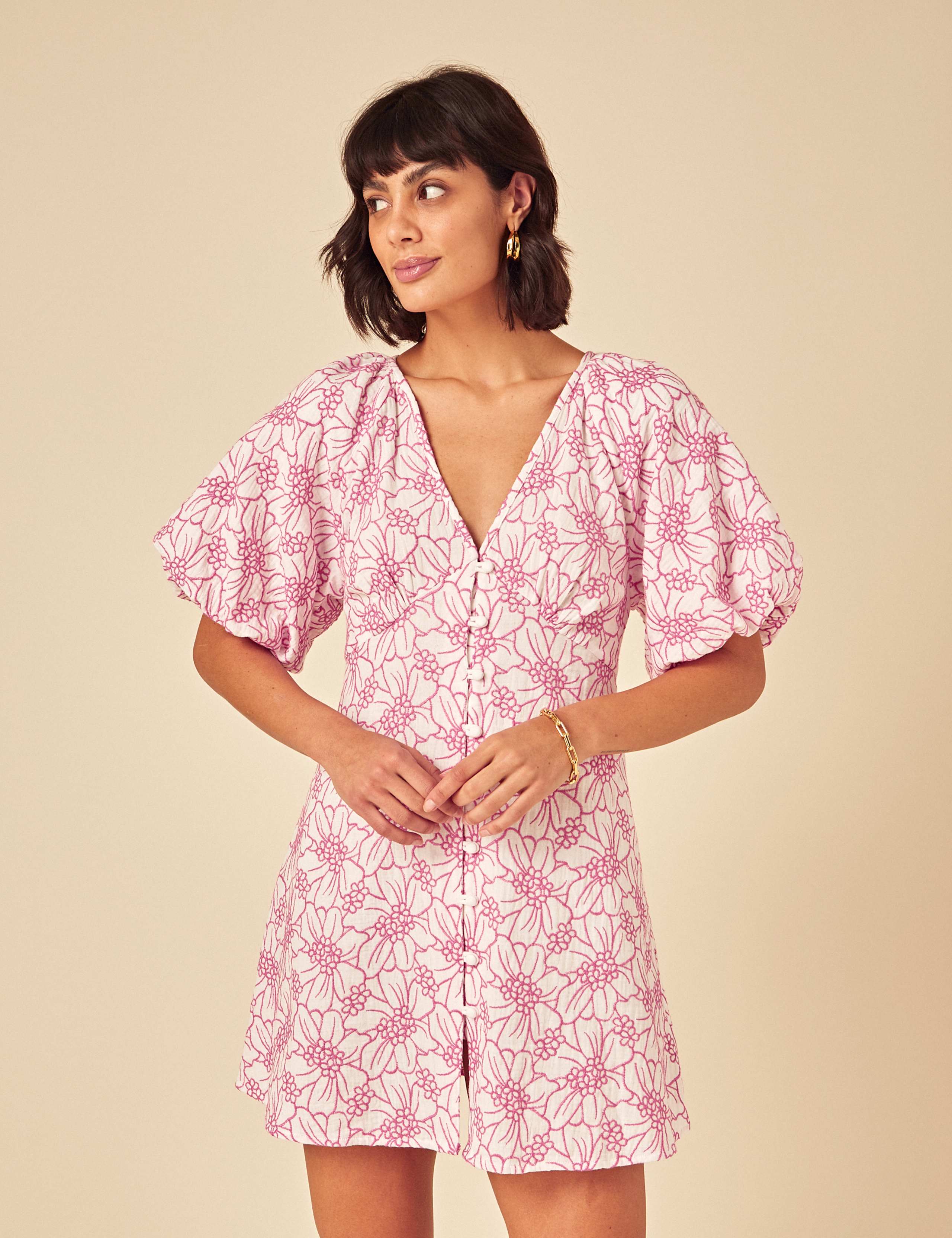 Pure Cotton Embroidered V-Neck Mini Dress 2 of 4