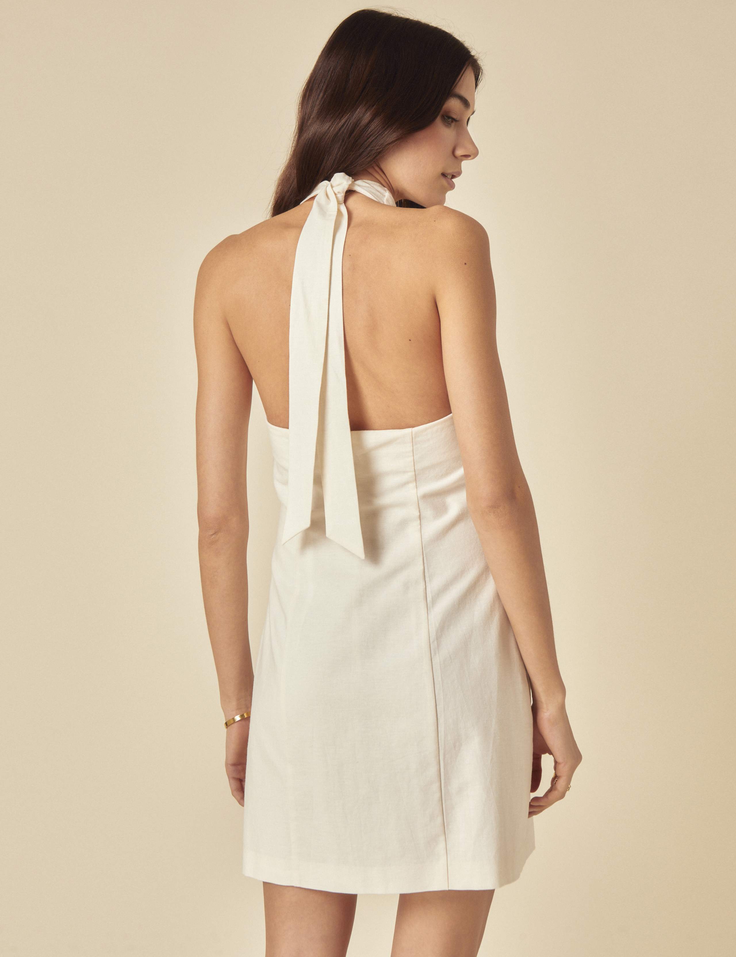 Linen Blend Halter Neck Mini Tailored Dress 3 of 5