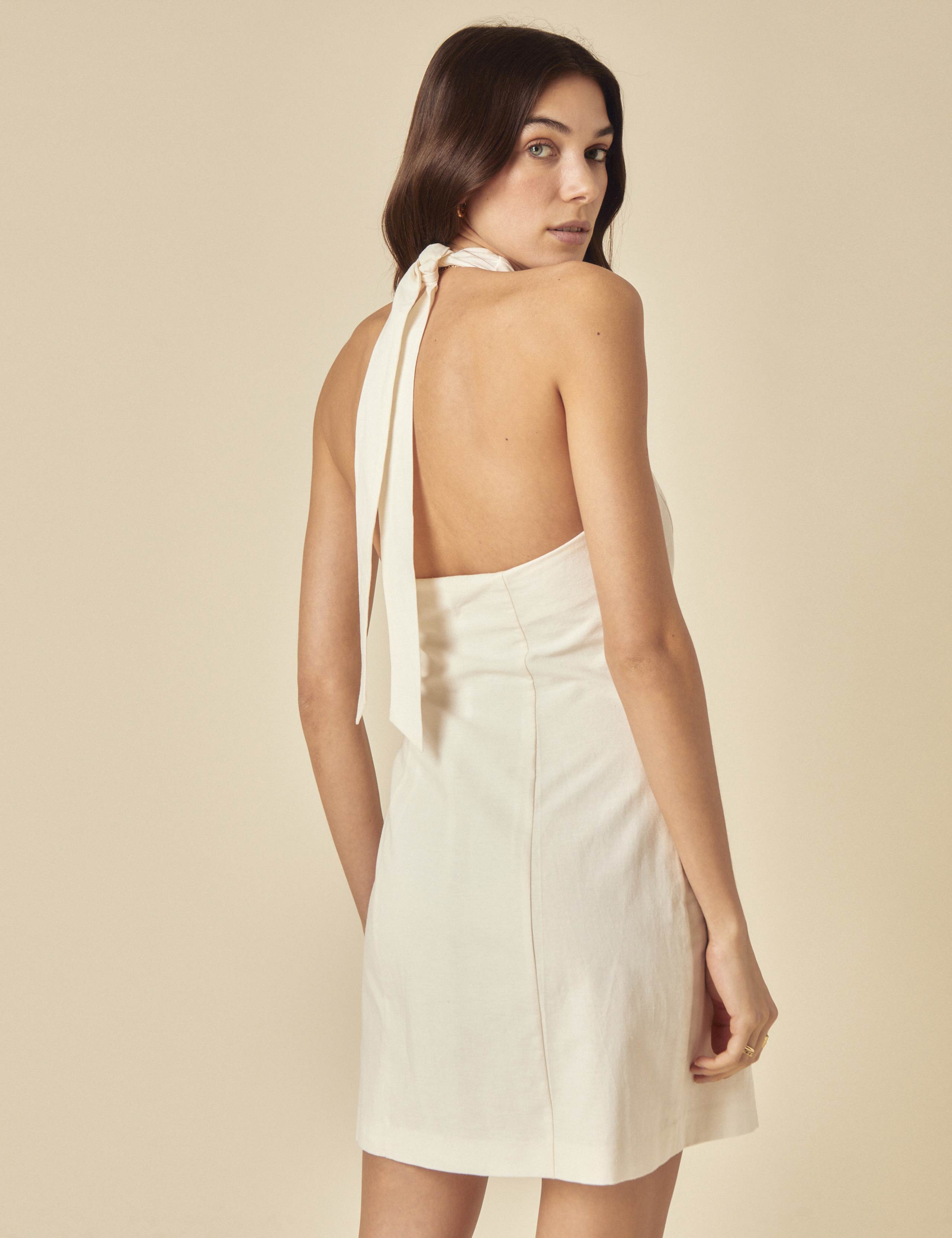 Linen Blend Halter Neck Mini Tailored Dress 5 of 5