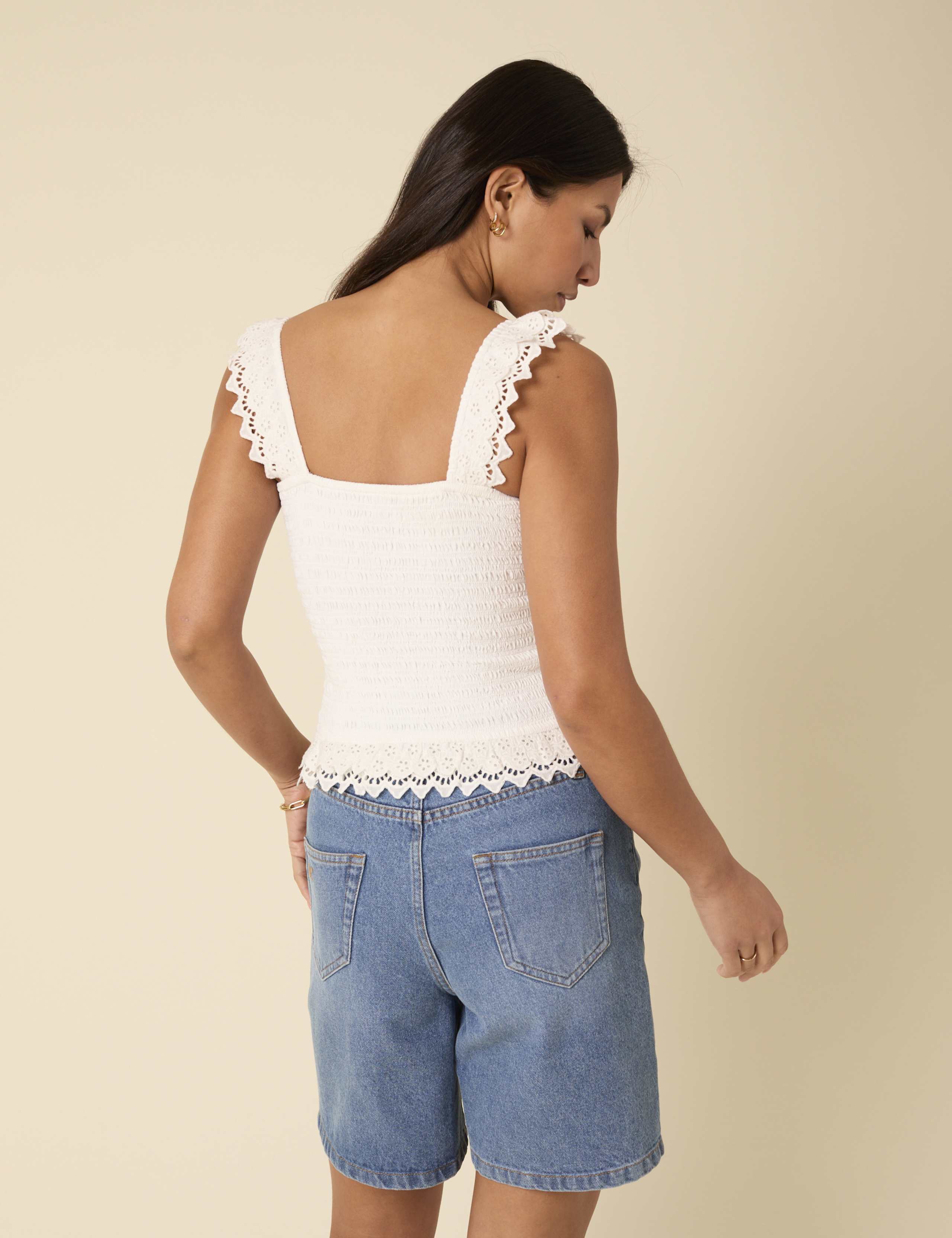 Pure Cotton Broderie Shirred Top 3 of 5