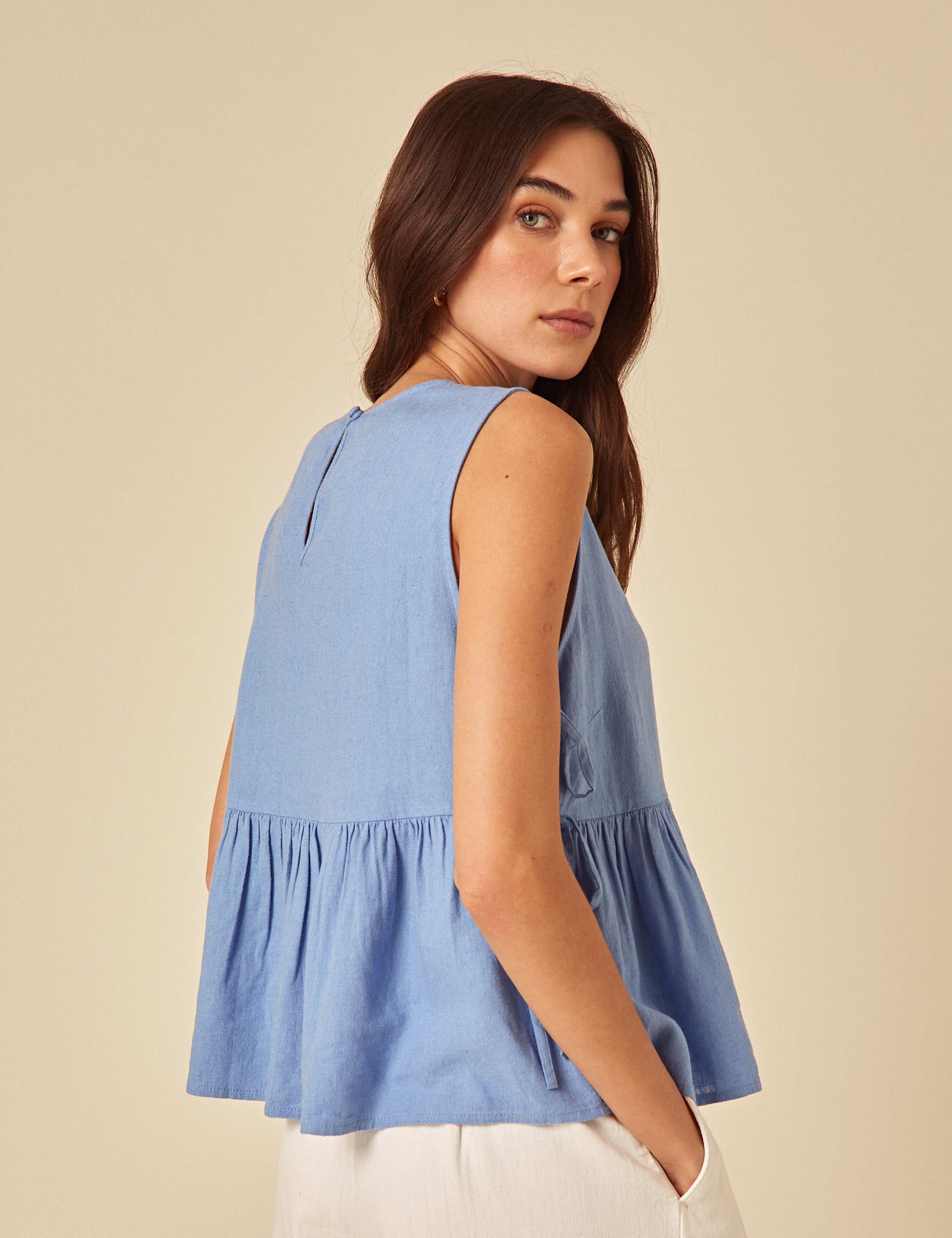 Linen Rich Peplum Top 3 of 5