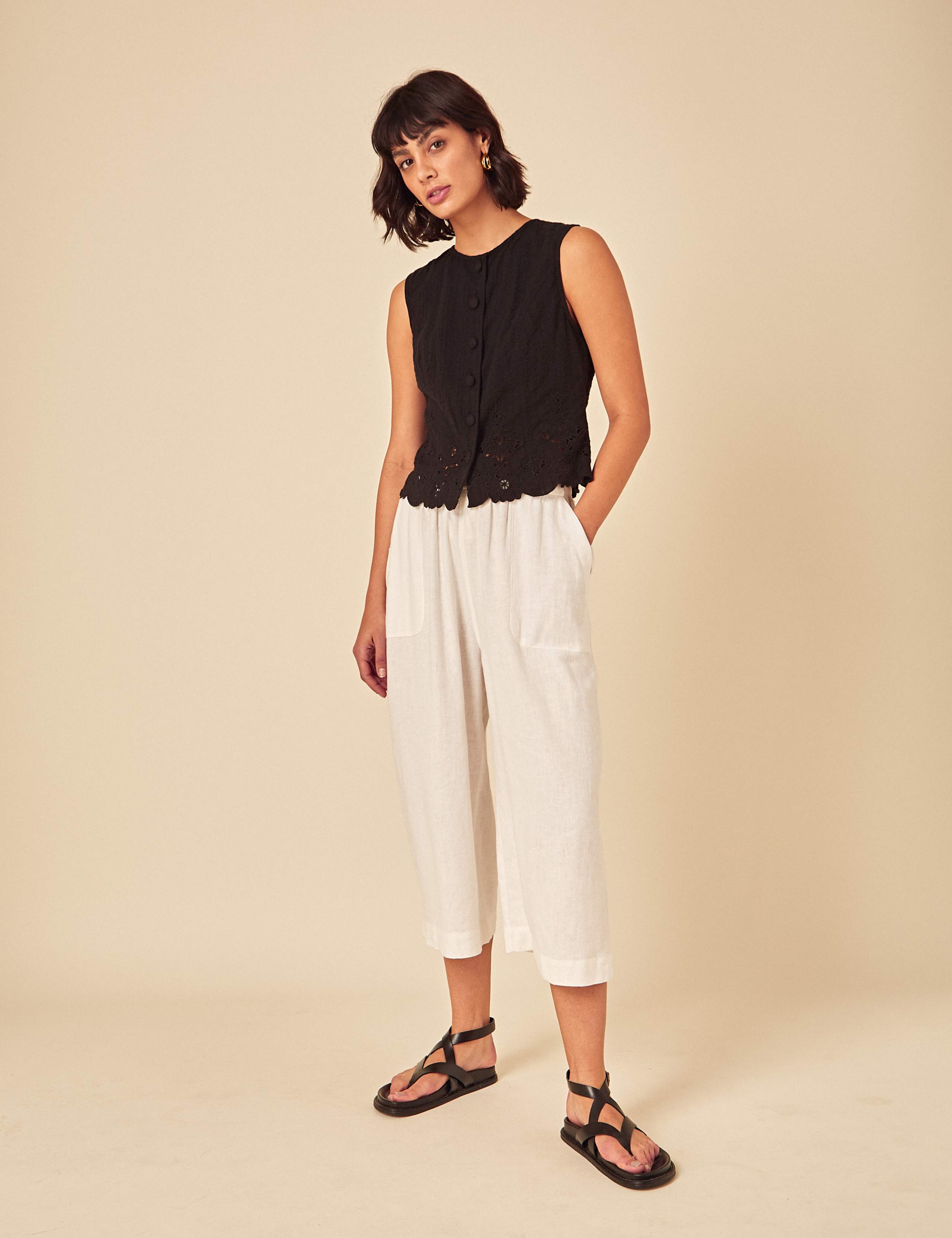 Pure Cotton Broderie Button Through Vest Top 2 of 5