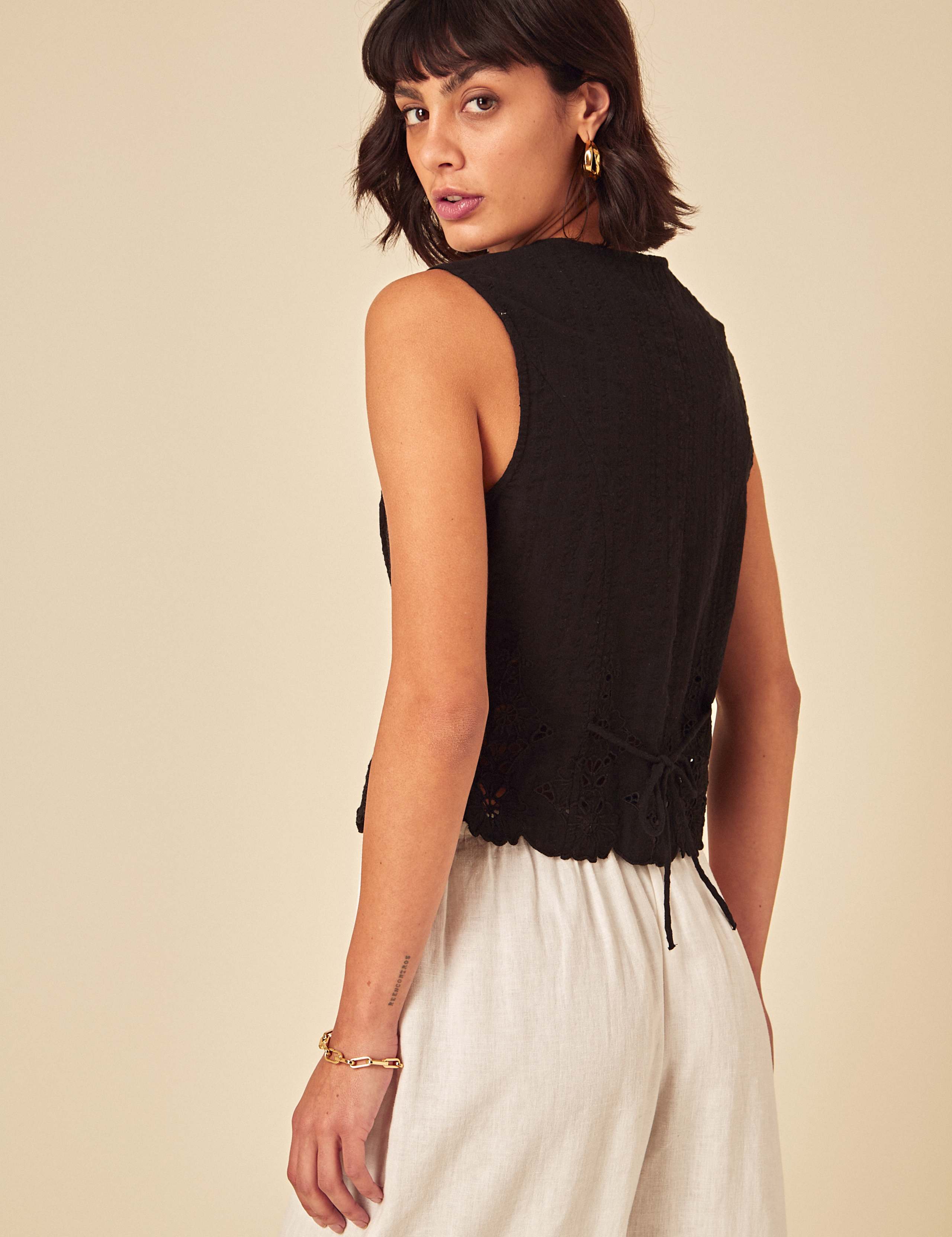 Pure Cotton Broderie Button Through Vest Top 3 of 5