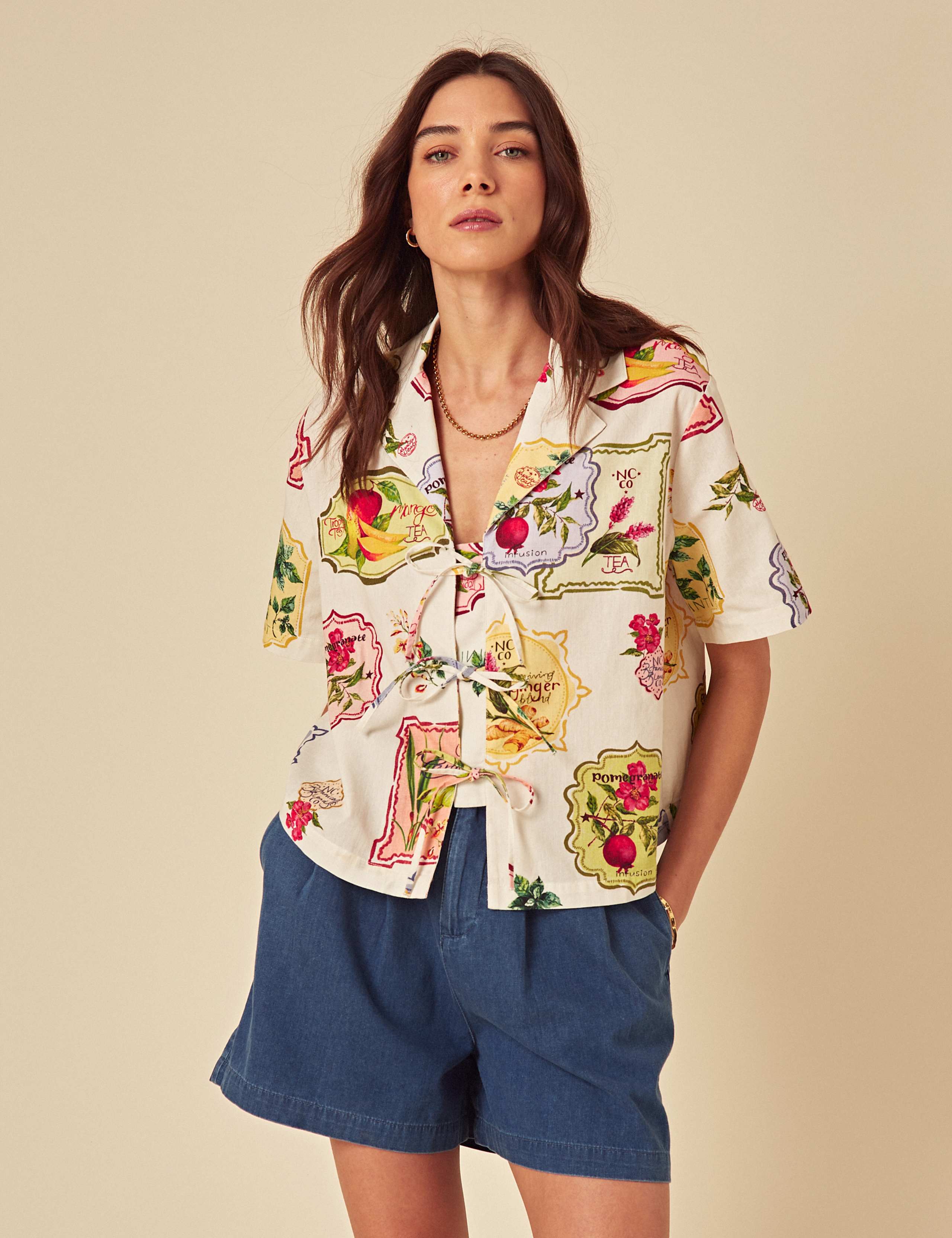 Pure Cotton Printed Tie Front Shirt 2 of 6