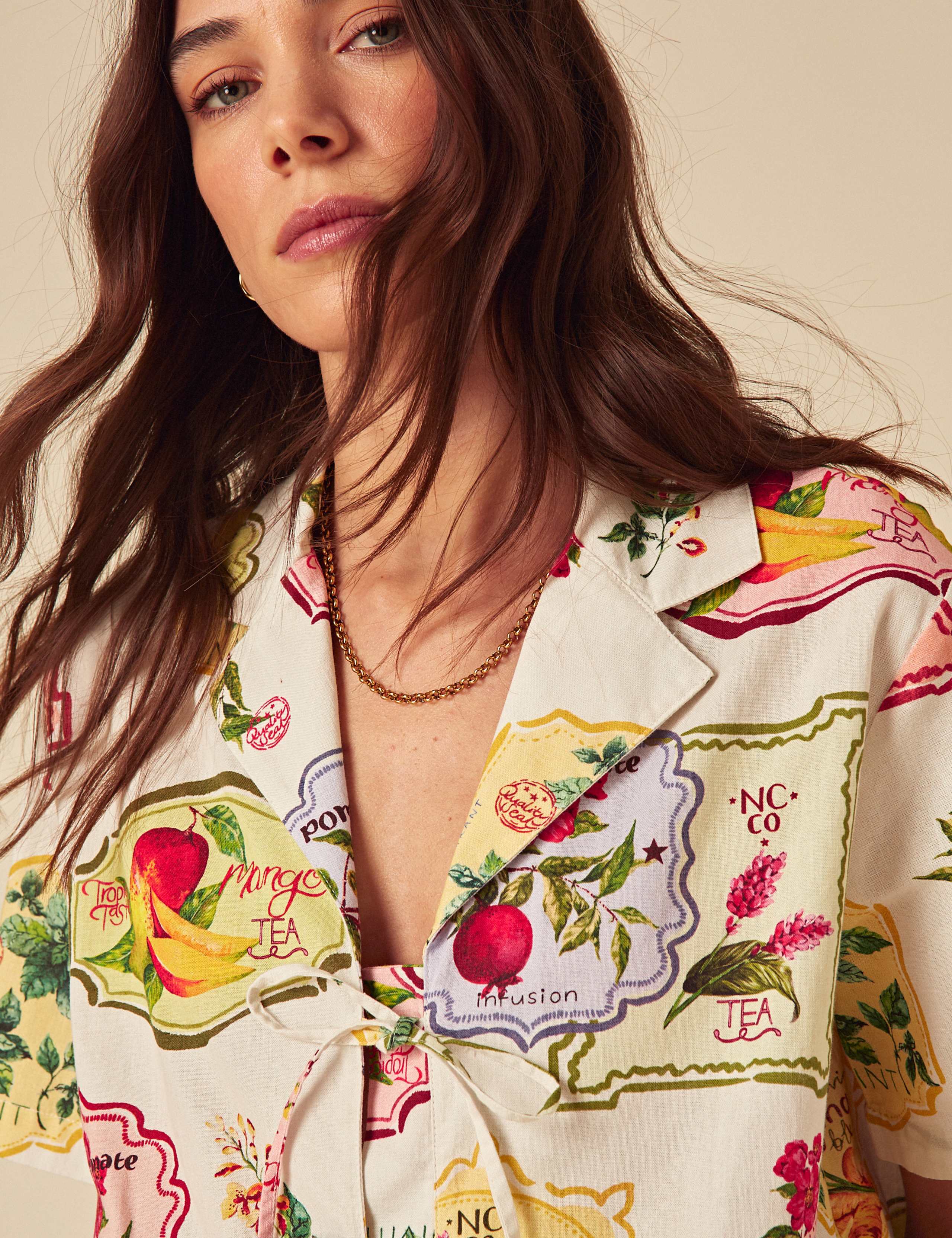 Pure Cotton Printed Tie Front Shirt 4 of 6