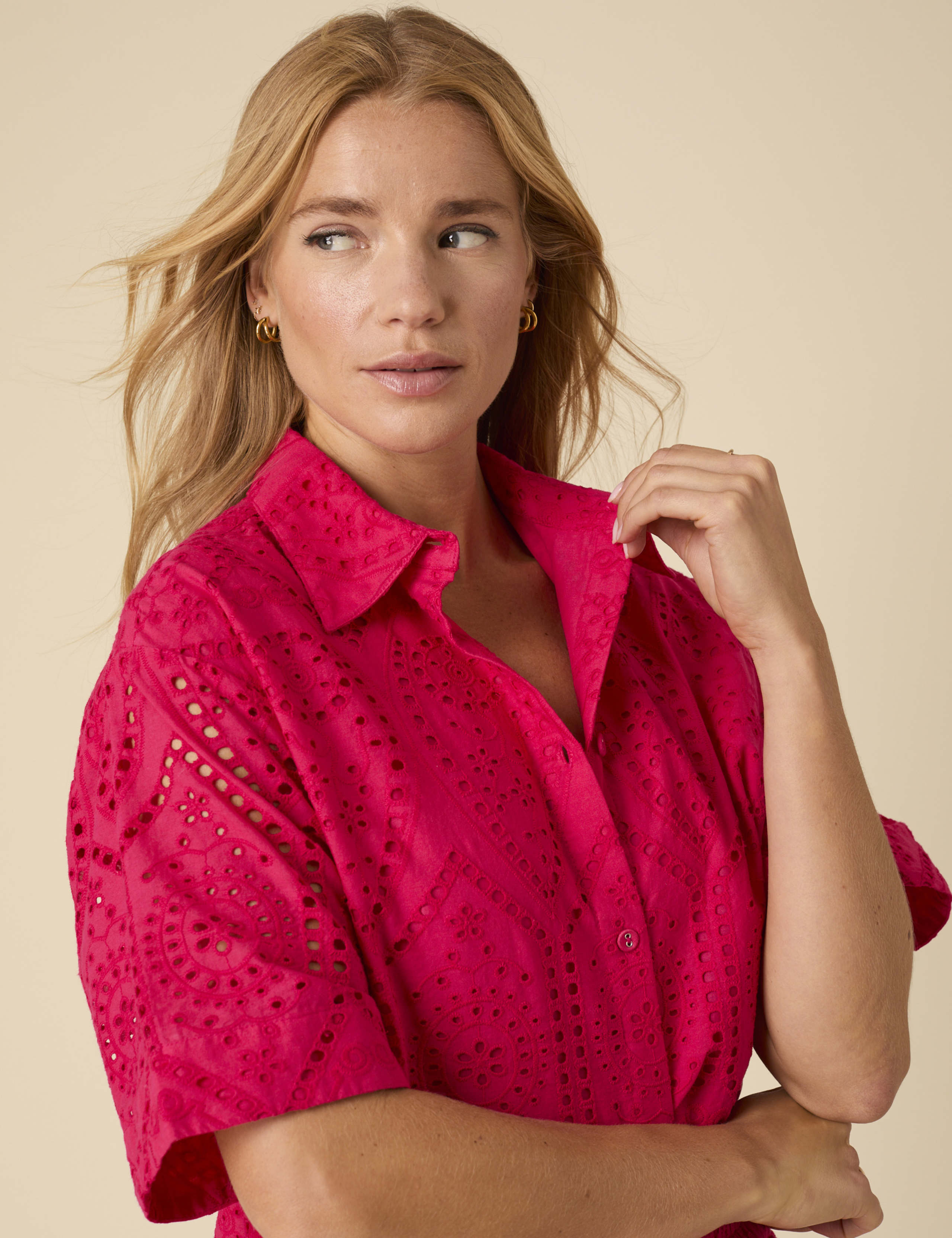 Pure Cotton Broderie Cropped Shirt 4 of 5
