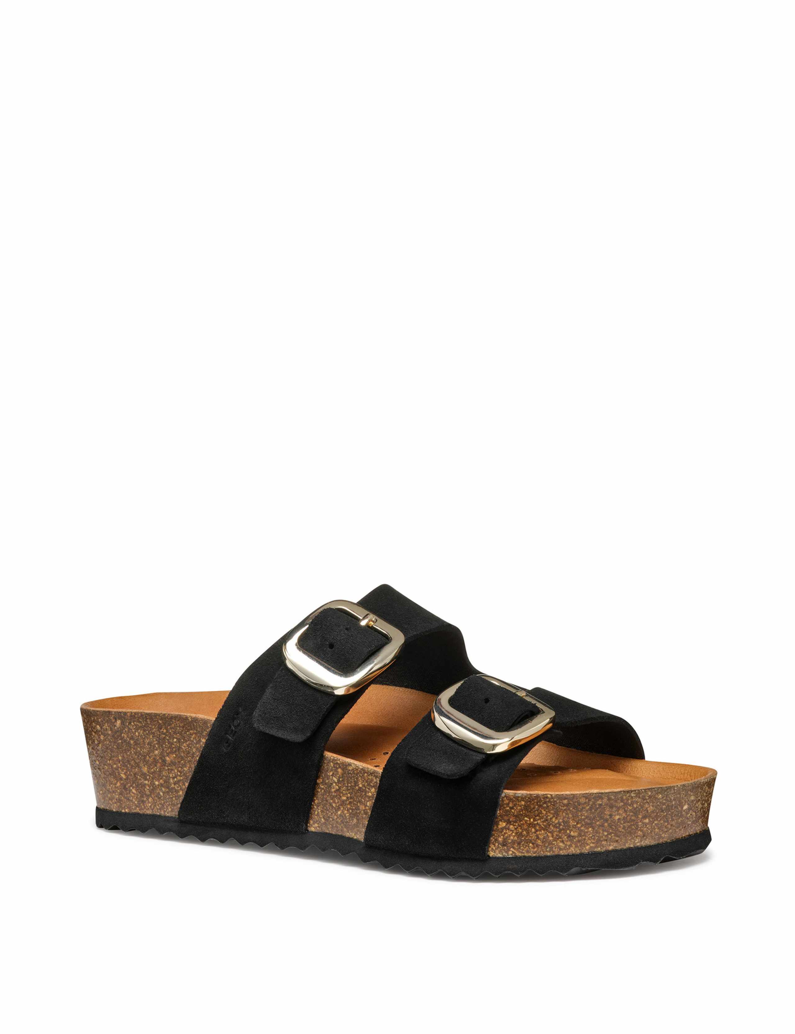 Suede Buckle Flatform Sliders 2 of 6
