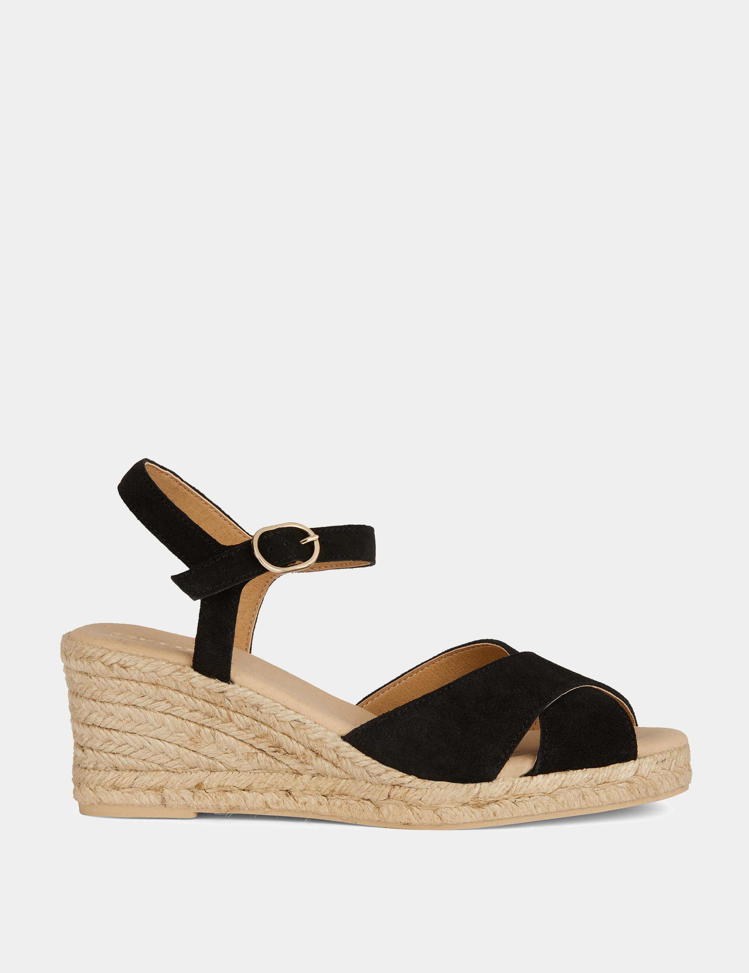 Suede Crossover Ankle Strap Wedge Sandals 1 of 8