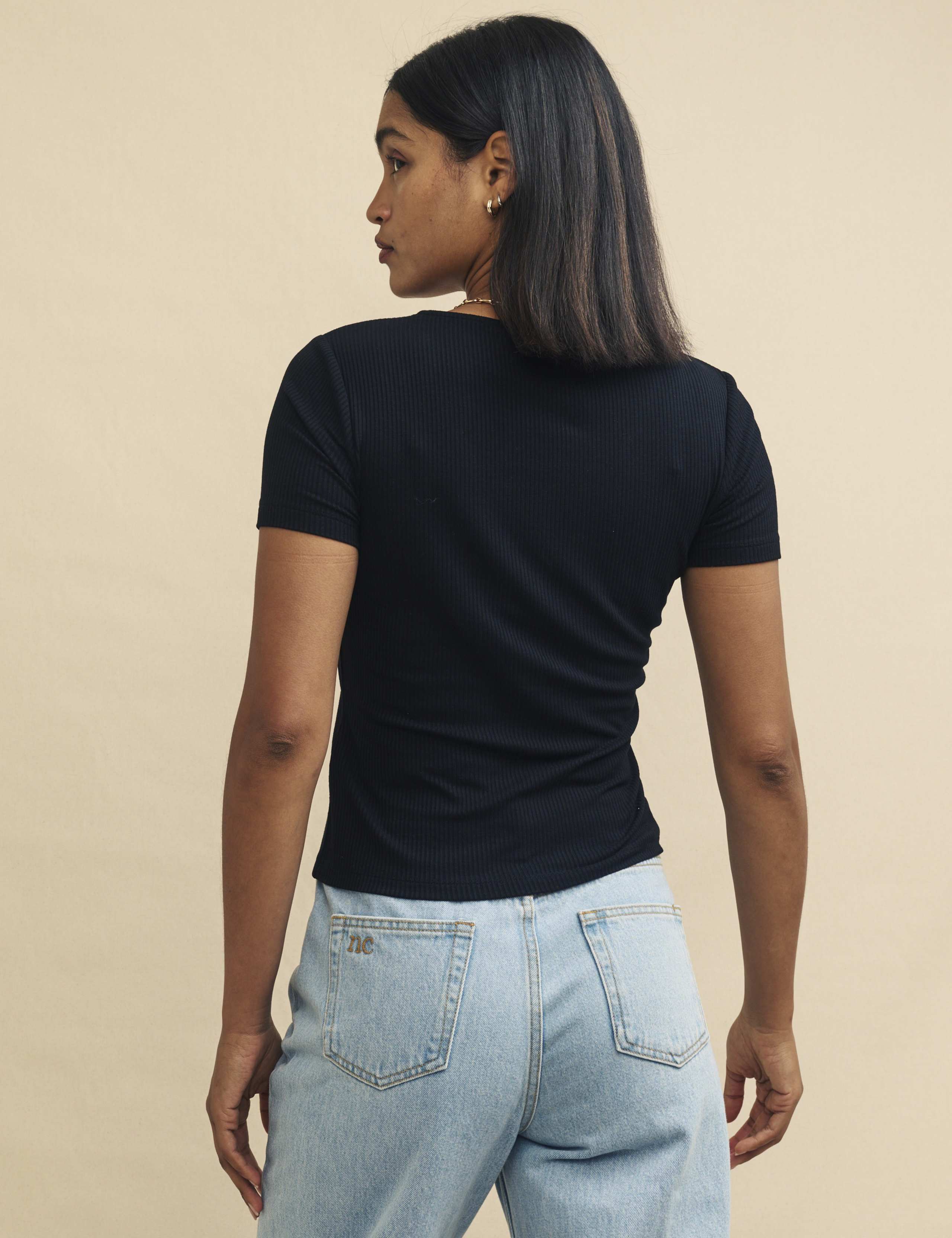 Ribbed V-Neck Button Through Top 2 of 4