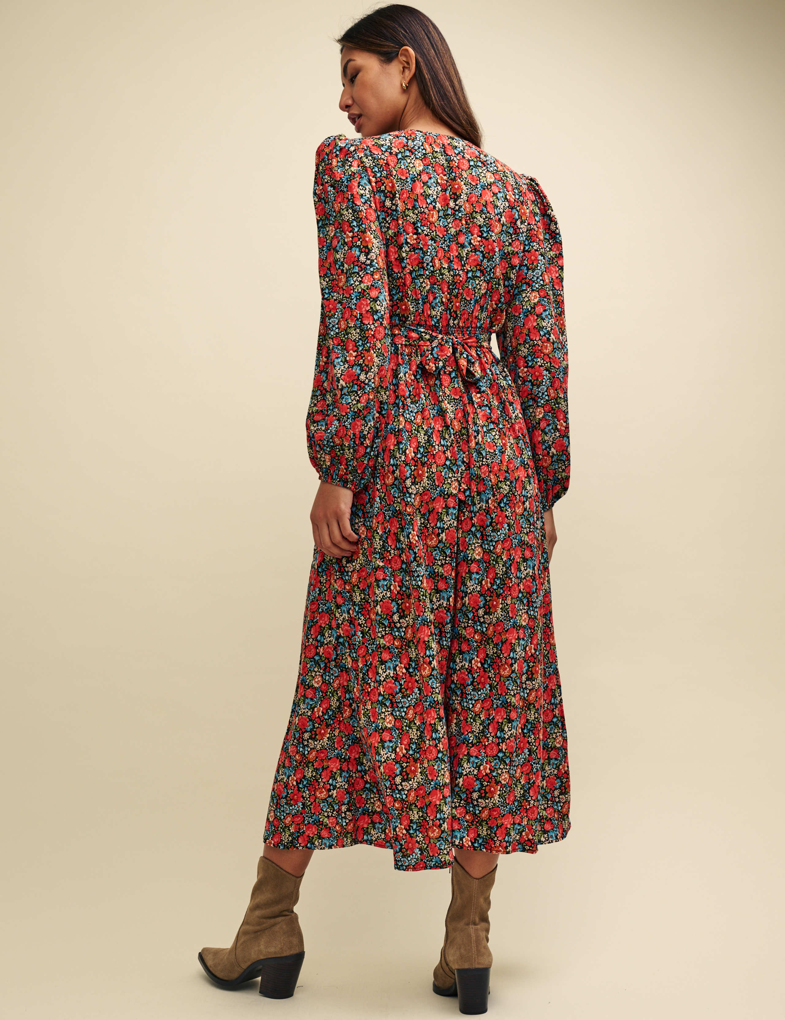 Floral V-Neck Midi Waisted Dress 3 of 8