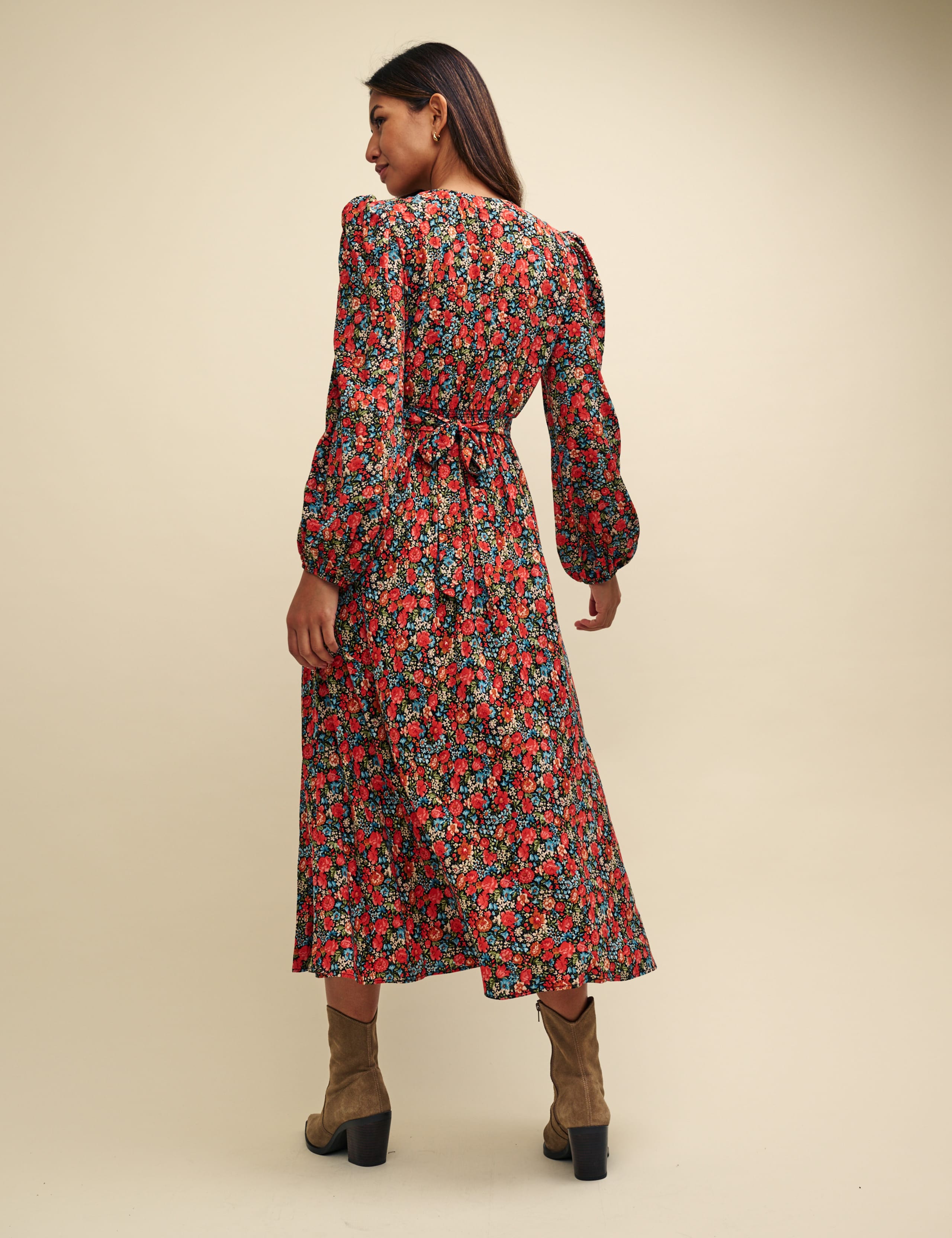 Floral V-Neck Midi Waisted Dress 8 of 8