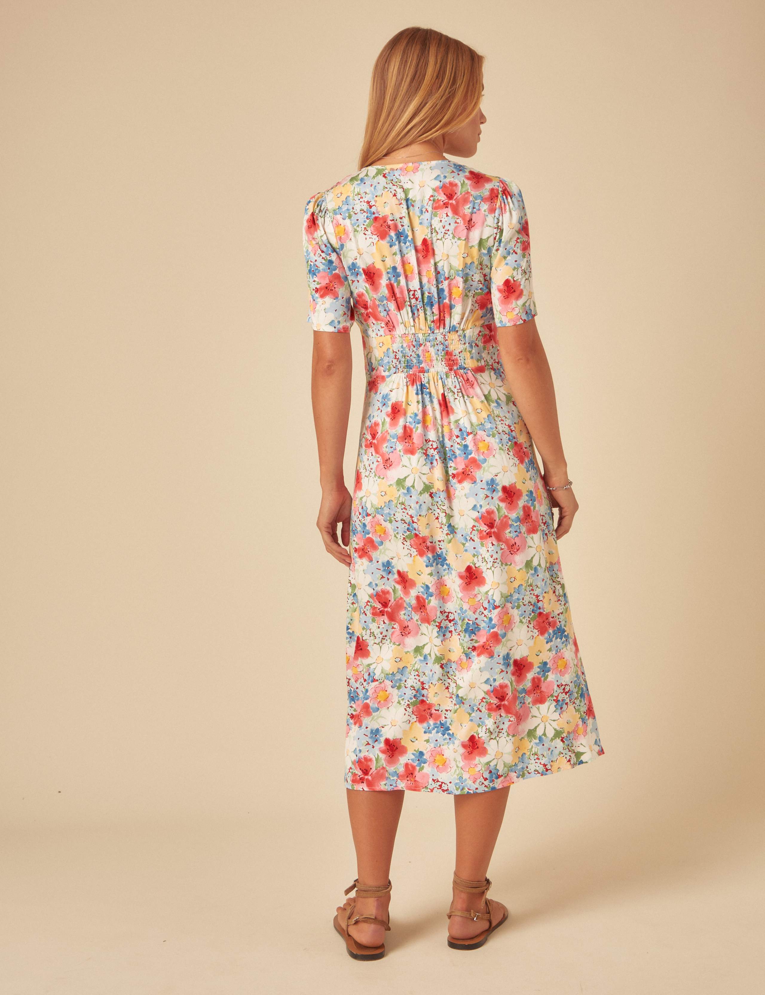 Floral V-Neck Midi Waisted Dress 2 of 5