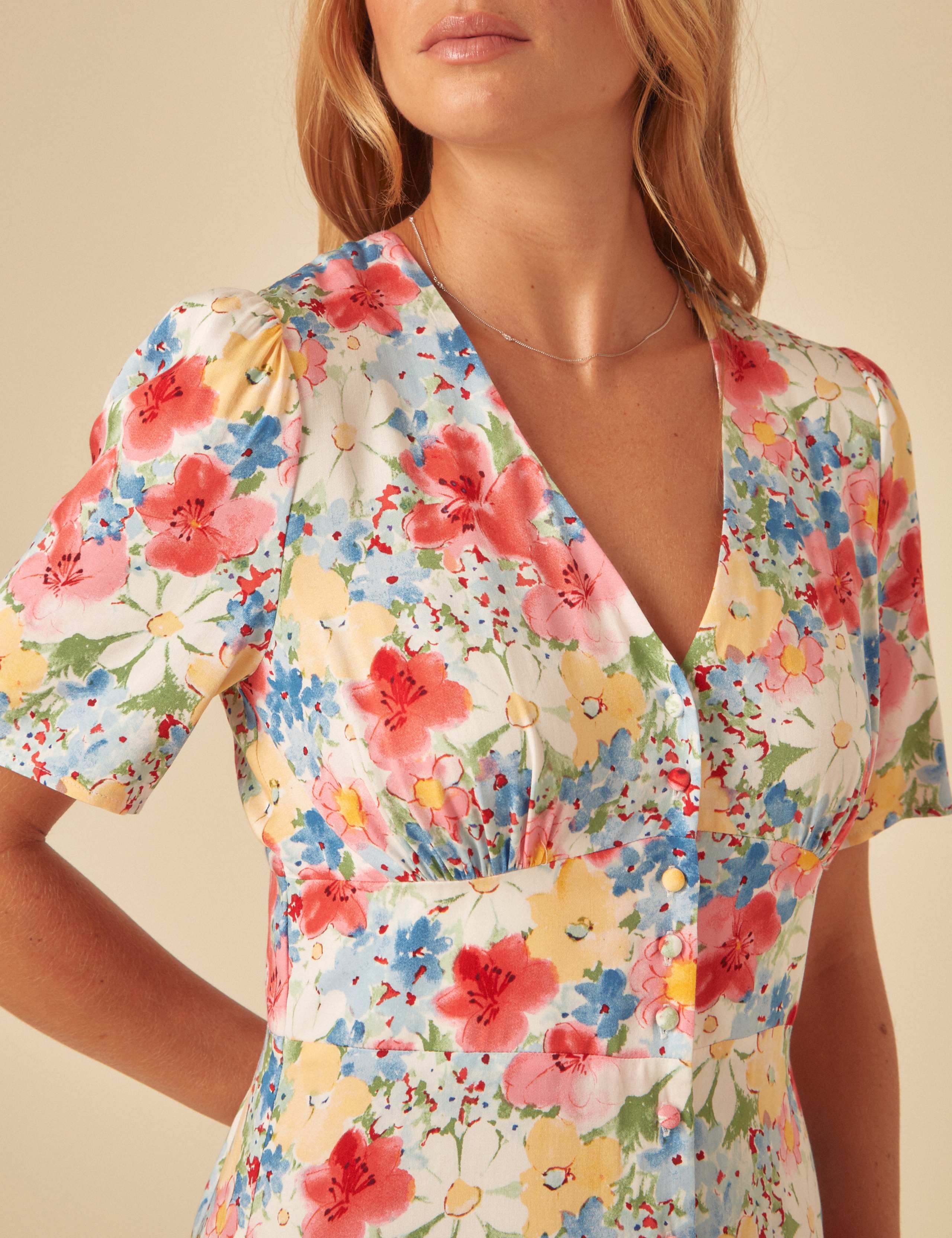 Floral V-Neck Midi Waisted Dress 3 of 5