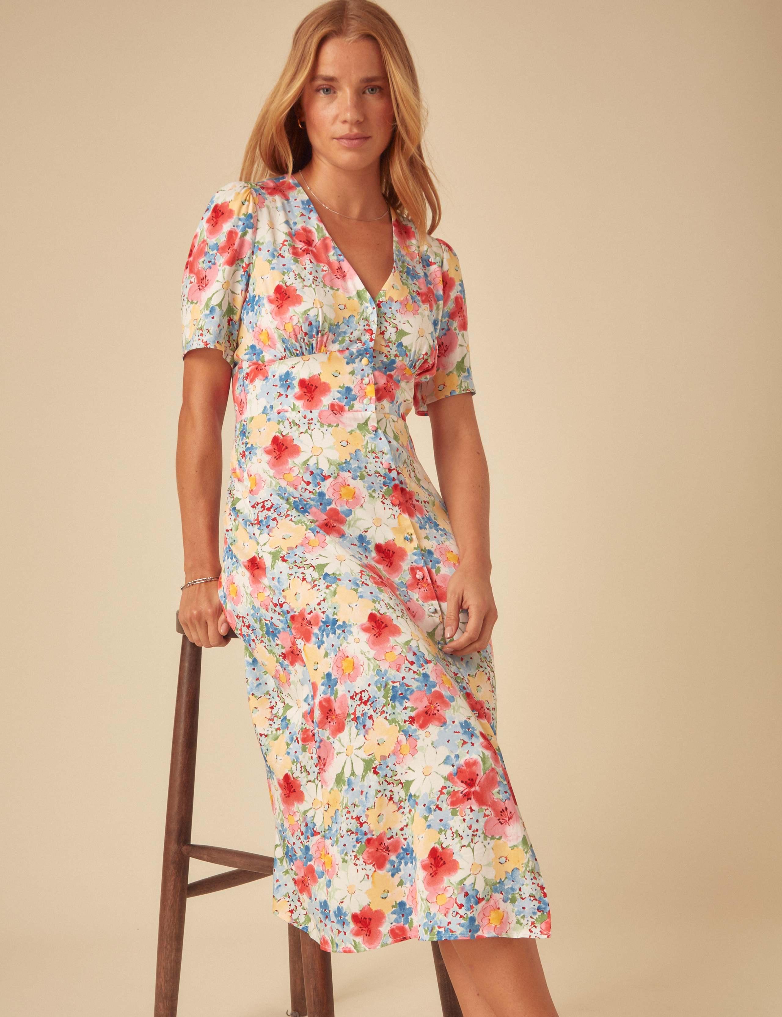 Floral V-Neck Midi Waisted Dress 5 of 5