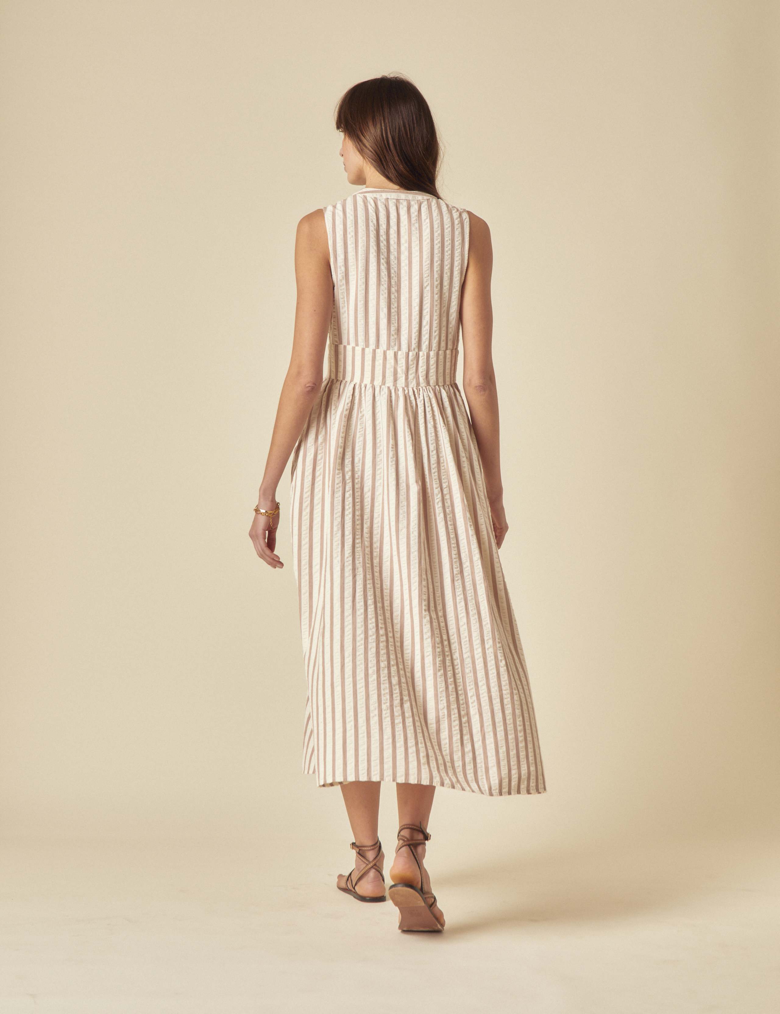 Pure Cotton Striped Midaxi Waisted Dress 2 of 5