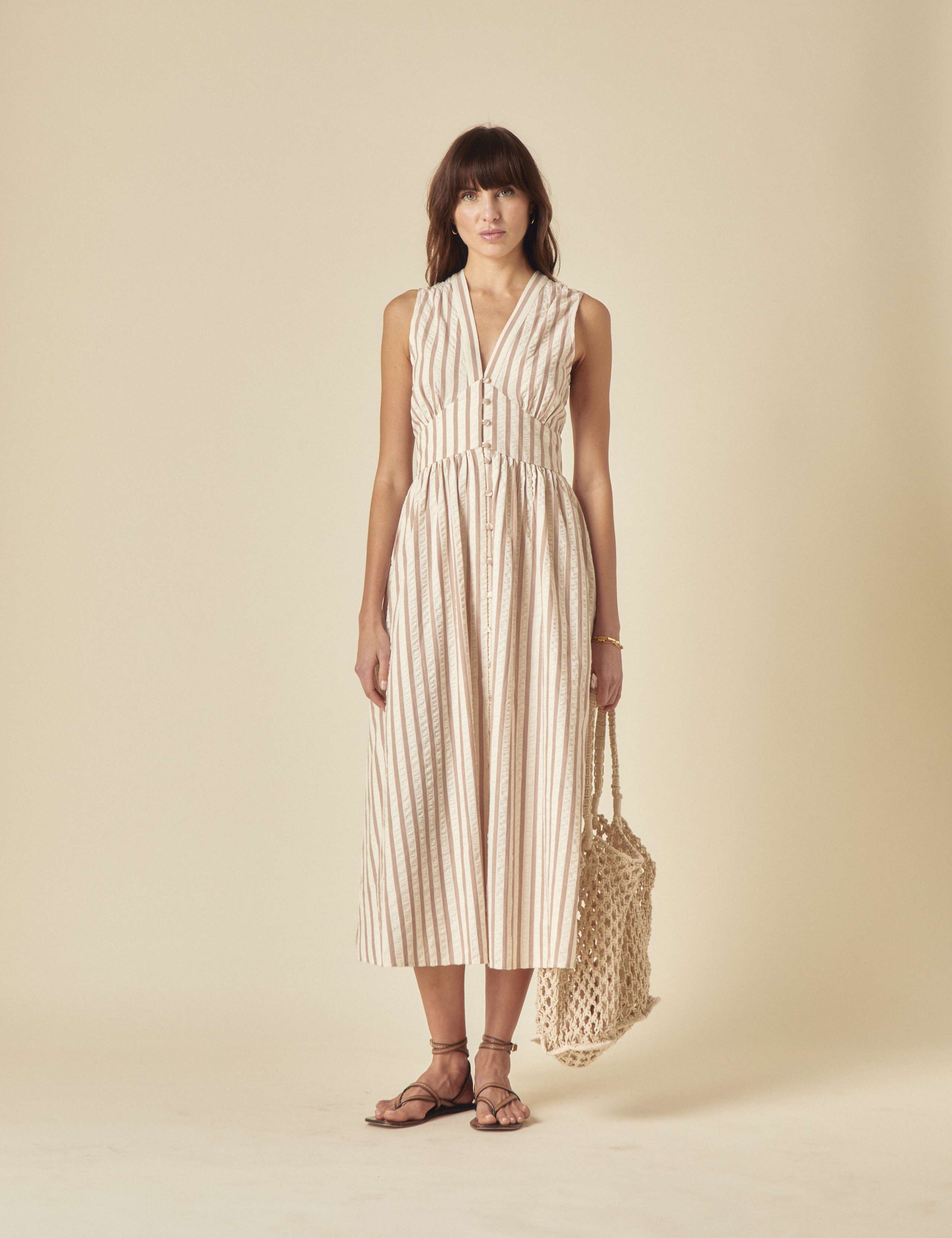 Pure Cotton Striped Midaxi Waisted Dress 5 of 5